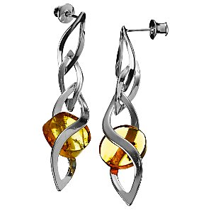 Contemporary Amber Disc and Silver Drop Earrings