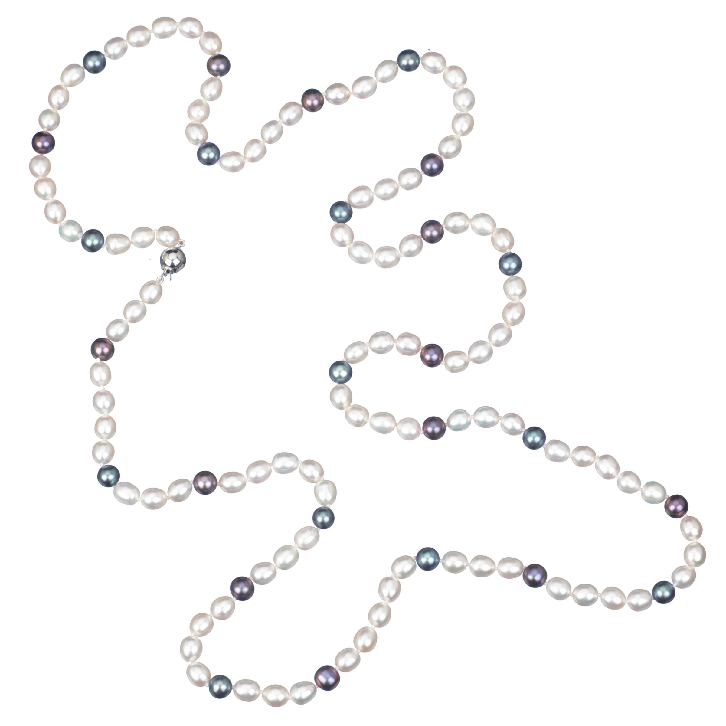 Pearls Black and White Freshwater Pearl Long Necklace
