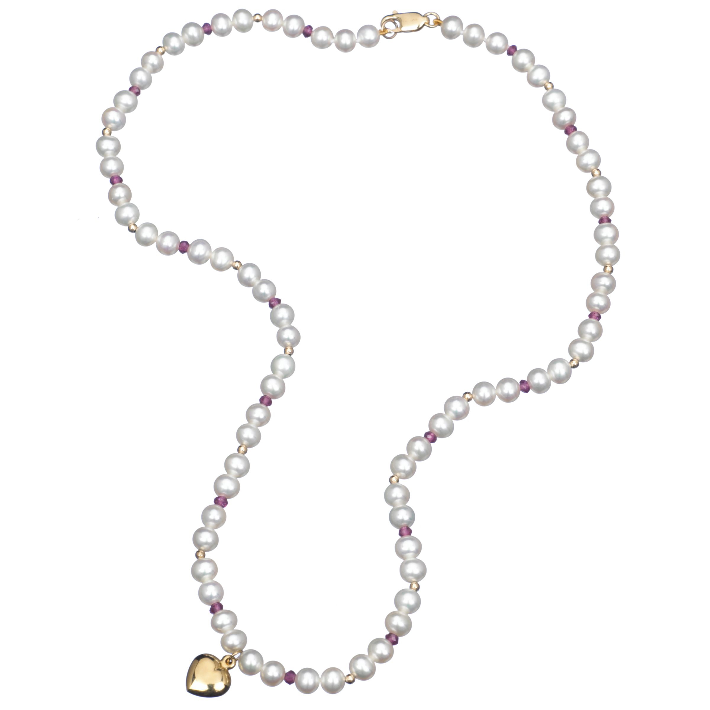 Pearls Freshwater Pearl and Garnet Necklace With Gold Heart Pendant