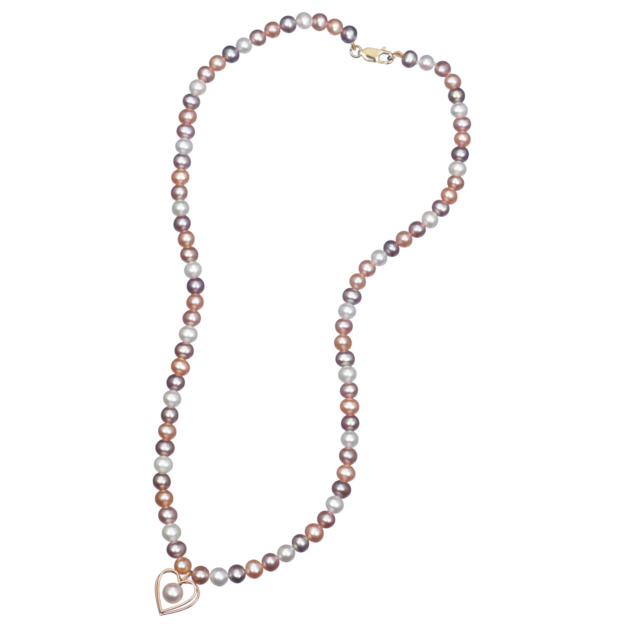 Multi-Coloured Freshwater Pearl Necklace With Gold Heart Pendant