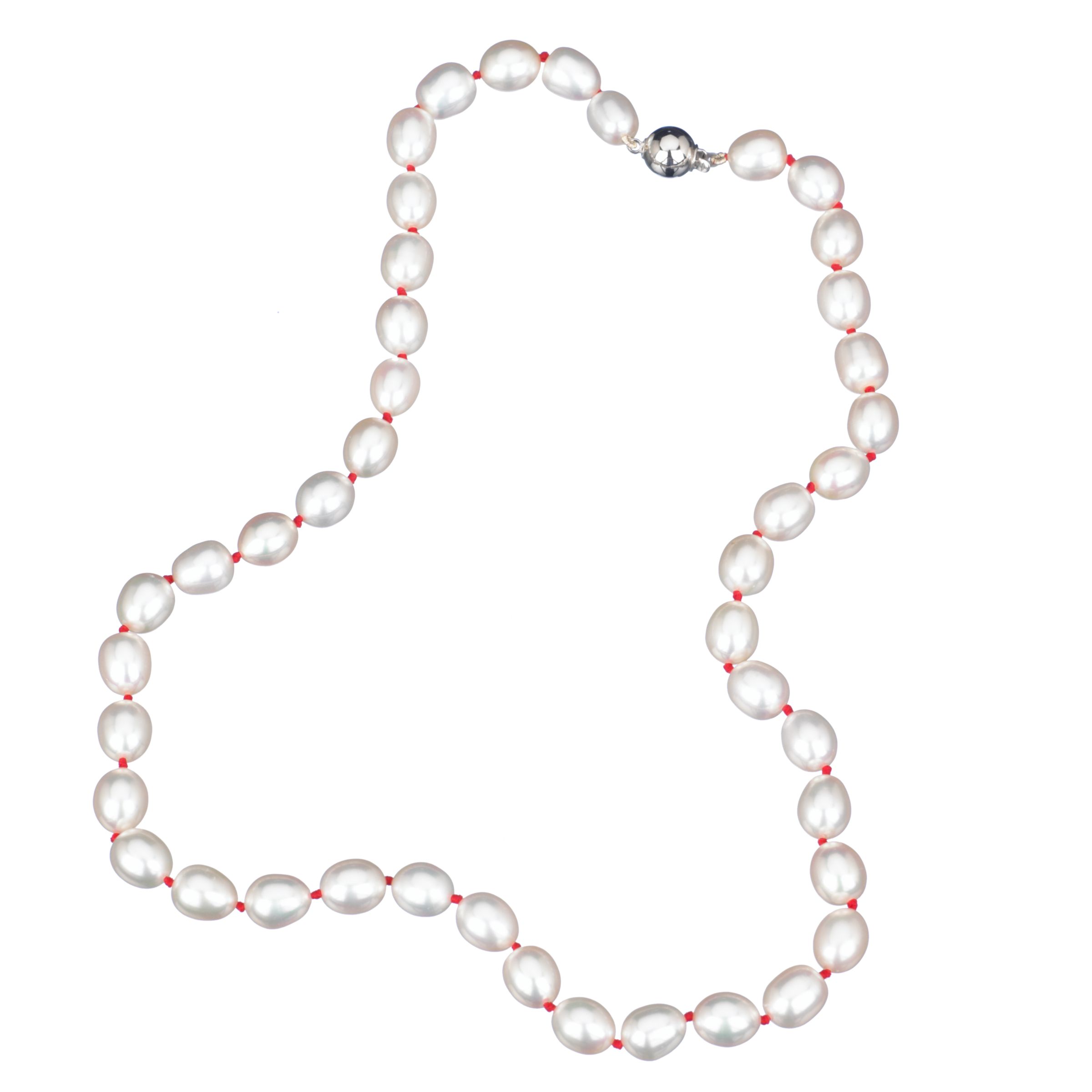 Pearls Freshwater Rice Pearls and Red Silk Necklace