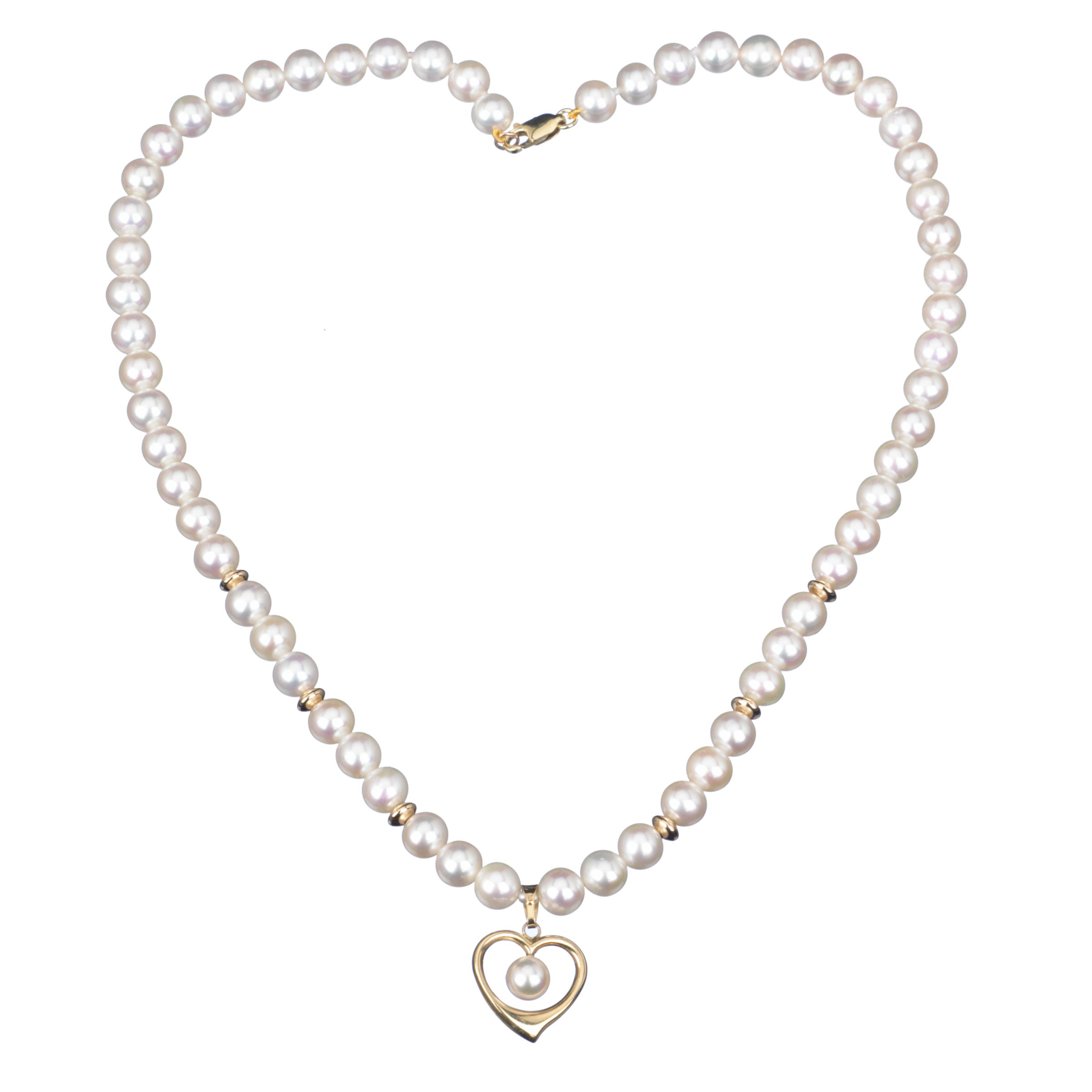 Pearls Freshwater Pearl and Gold Bead Necklace With Heart Pendant