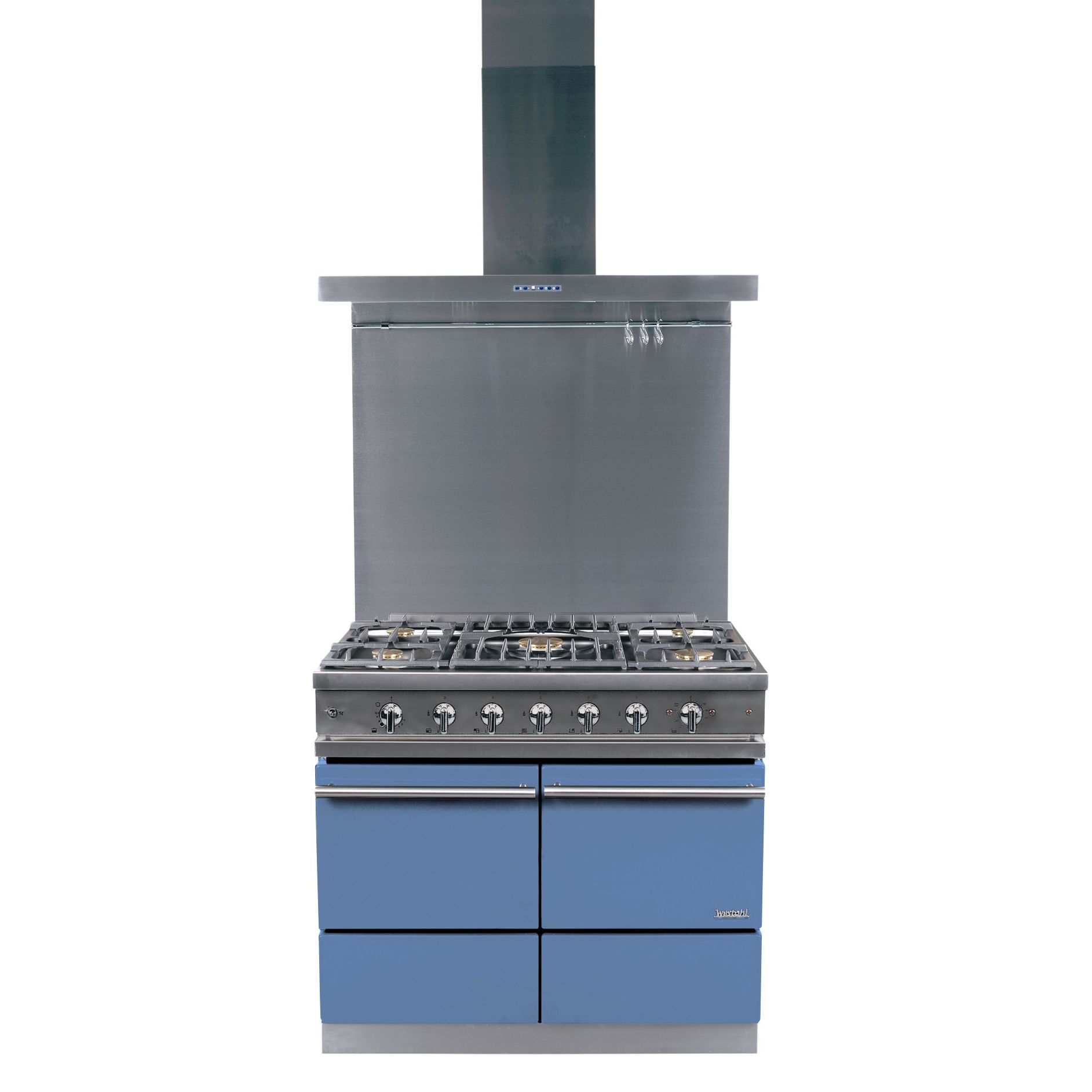 Westahl Cluny WG1052GEPK1 Dual Fuel Cooker, Hood and Splashback Package, Prussian Blue at John Lewis