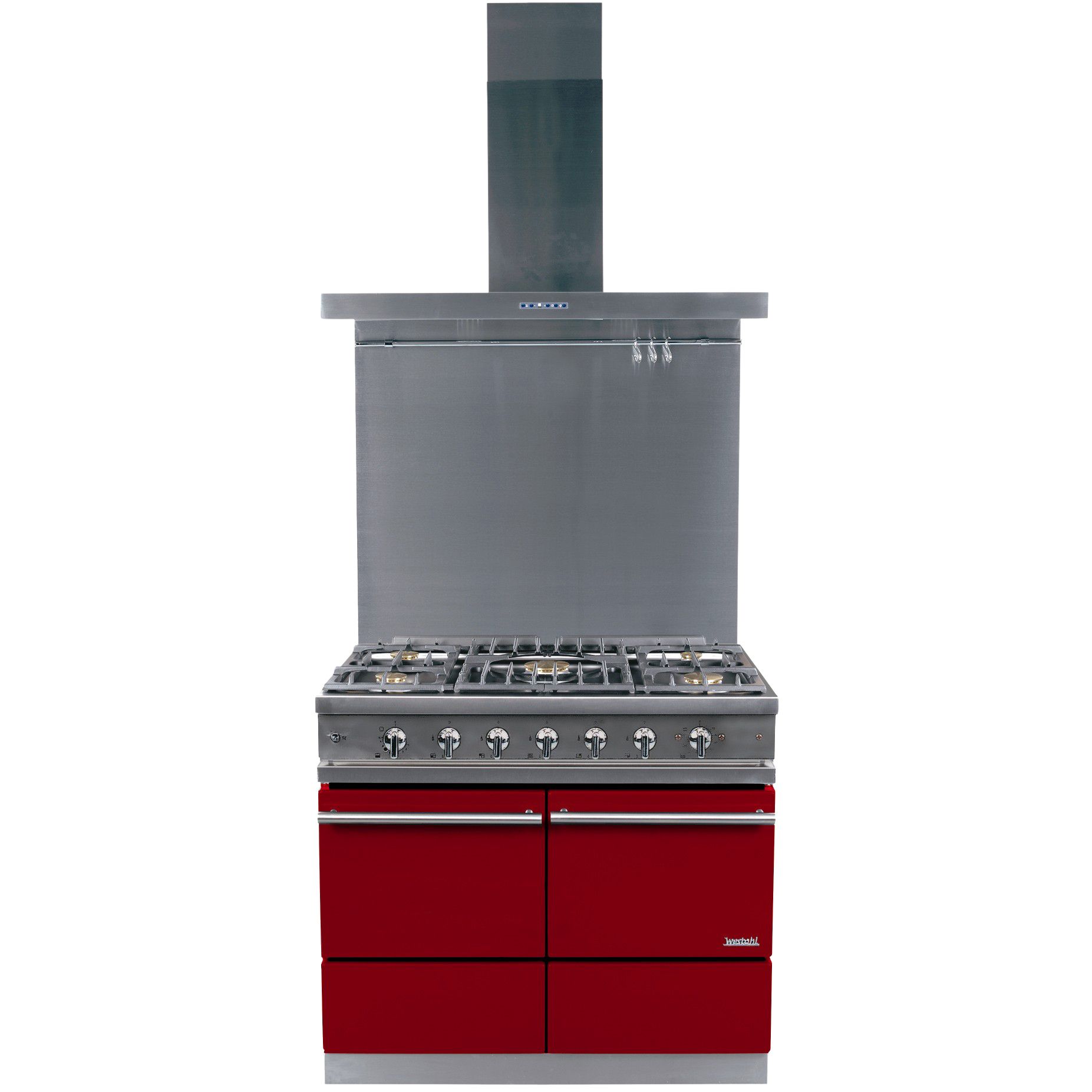 Westahl Cluny WG1052GEPK1 Dual Fuel Cooker, Hood and Splashback Package, Chinese Red at John Lewis