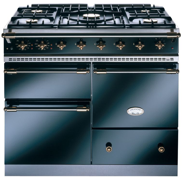 Lacanche Macon LG1053GECTBKA Dual Fuel Cooker, Black / Brass Trim at John Lewis