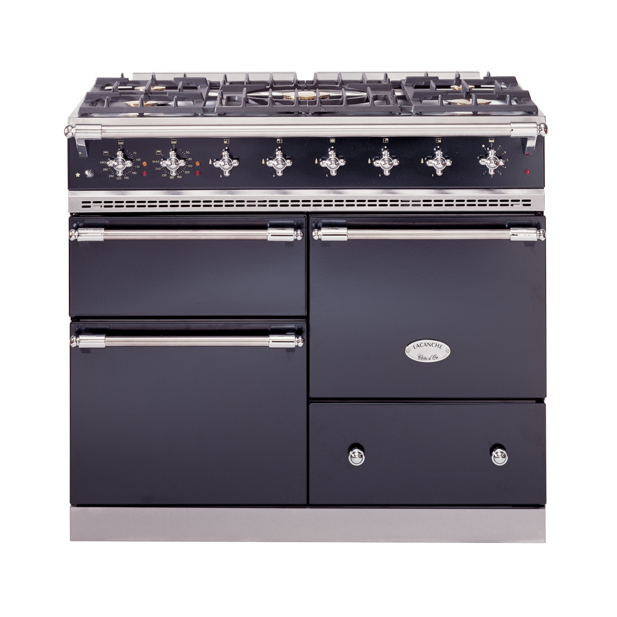 Lacanche Macon LG1053GECTBKCHA Dual Fuel Cooker, Black / Chrome Trim at John Lewis