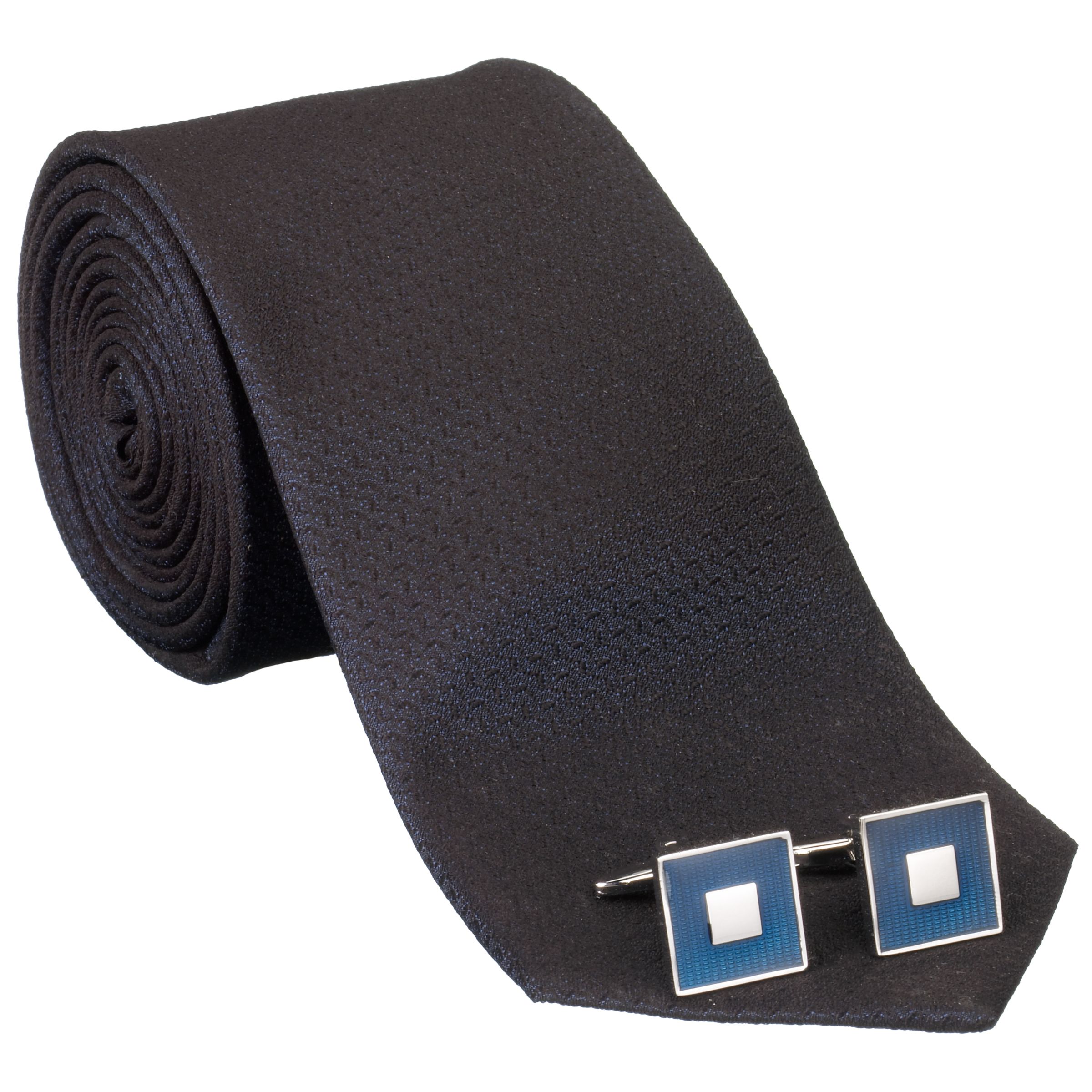 John Lewis Neat Silk Tie and Cufflinks Set, Black