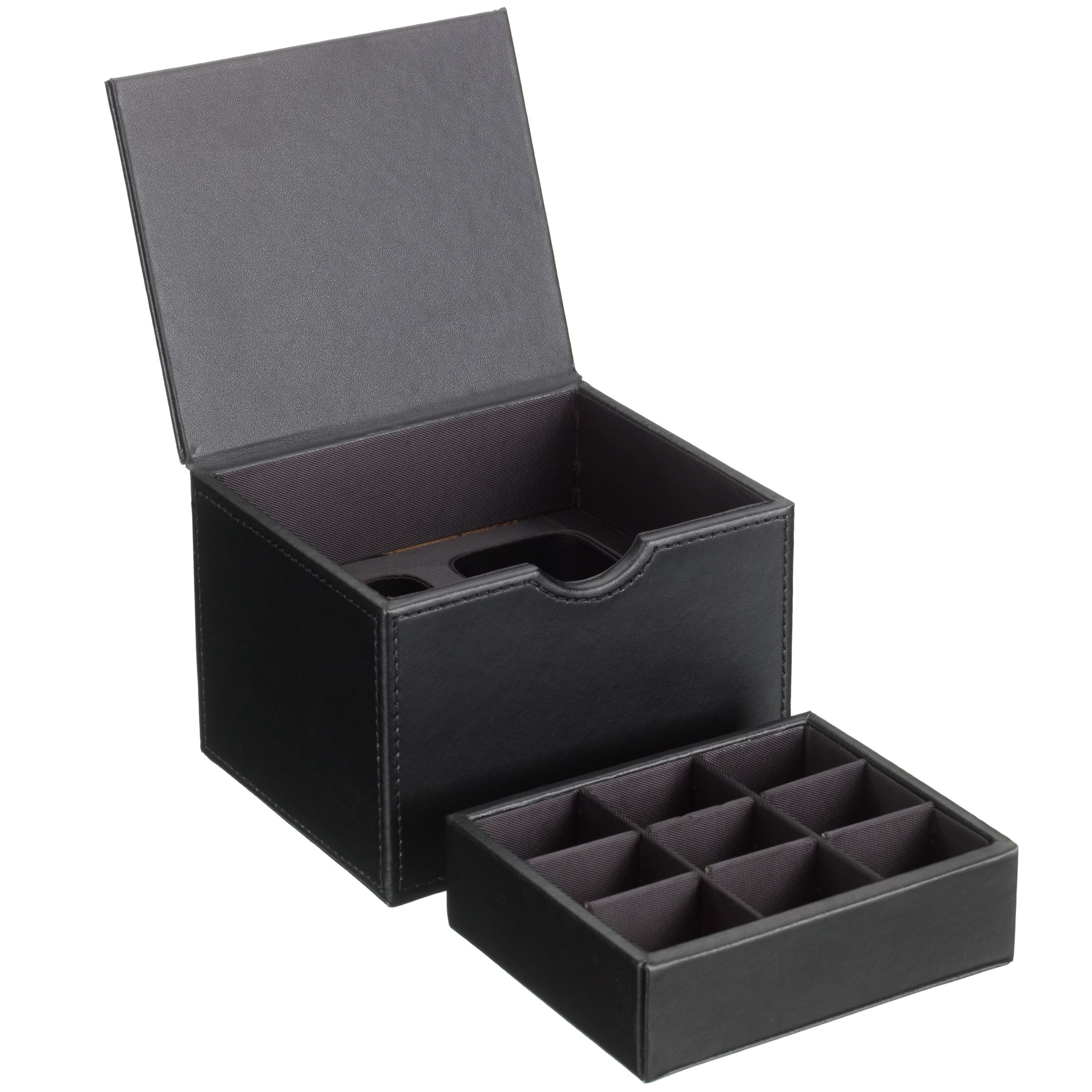 John Lewis Leather Cufflink and Watch Box, Black