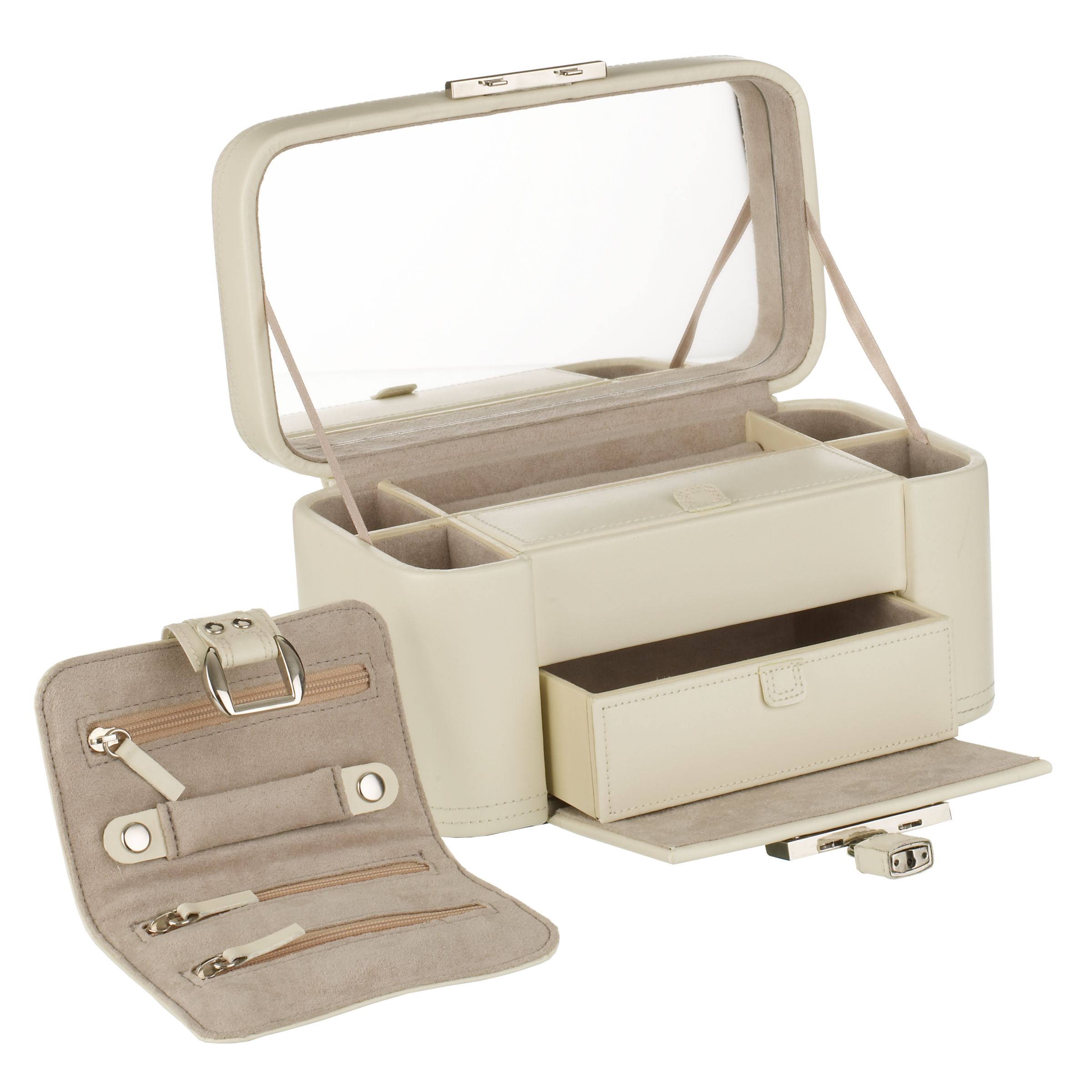 John Lewis Leather Jewellery Box, Cream