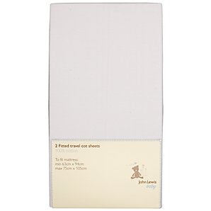 John Lewis Travel Cot Sheets, Pack of 2, White