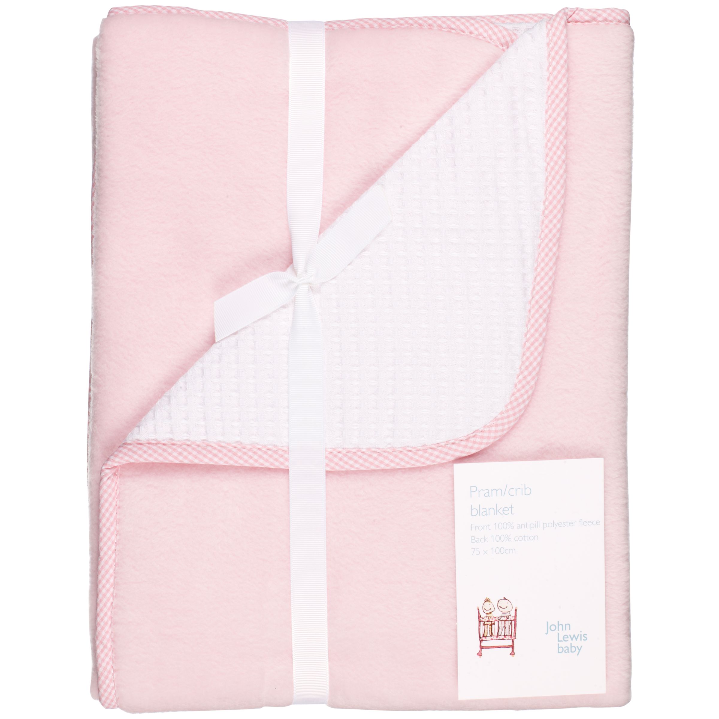 John Lewis Gingham Trim Pram Fleece, Pink