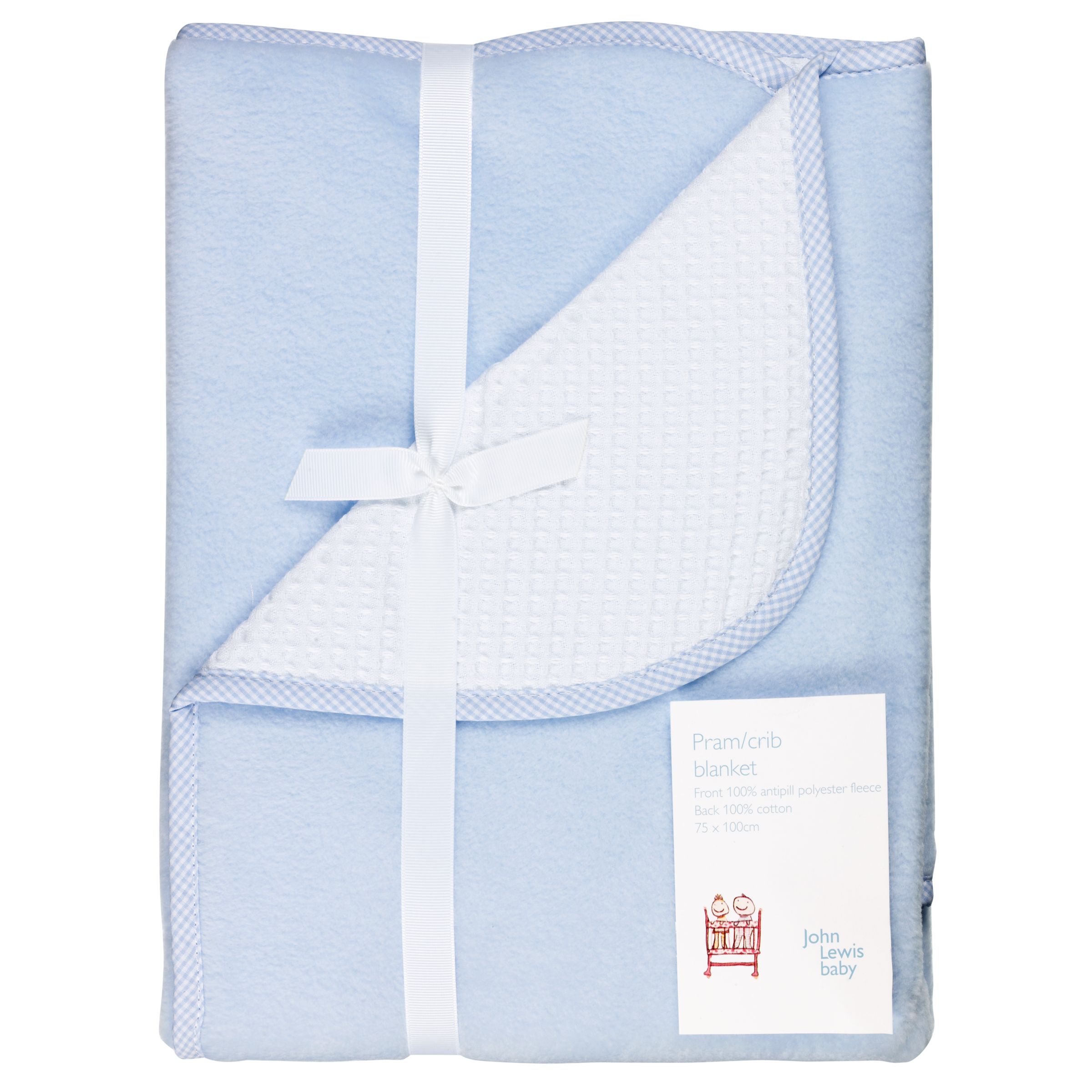 Gingham Trim Pram Fleece, Blue