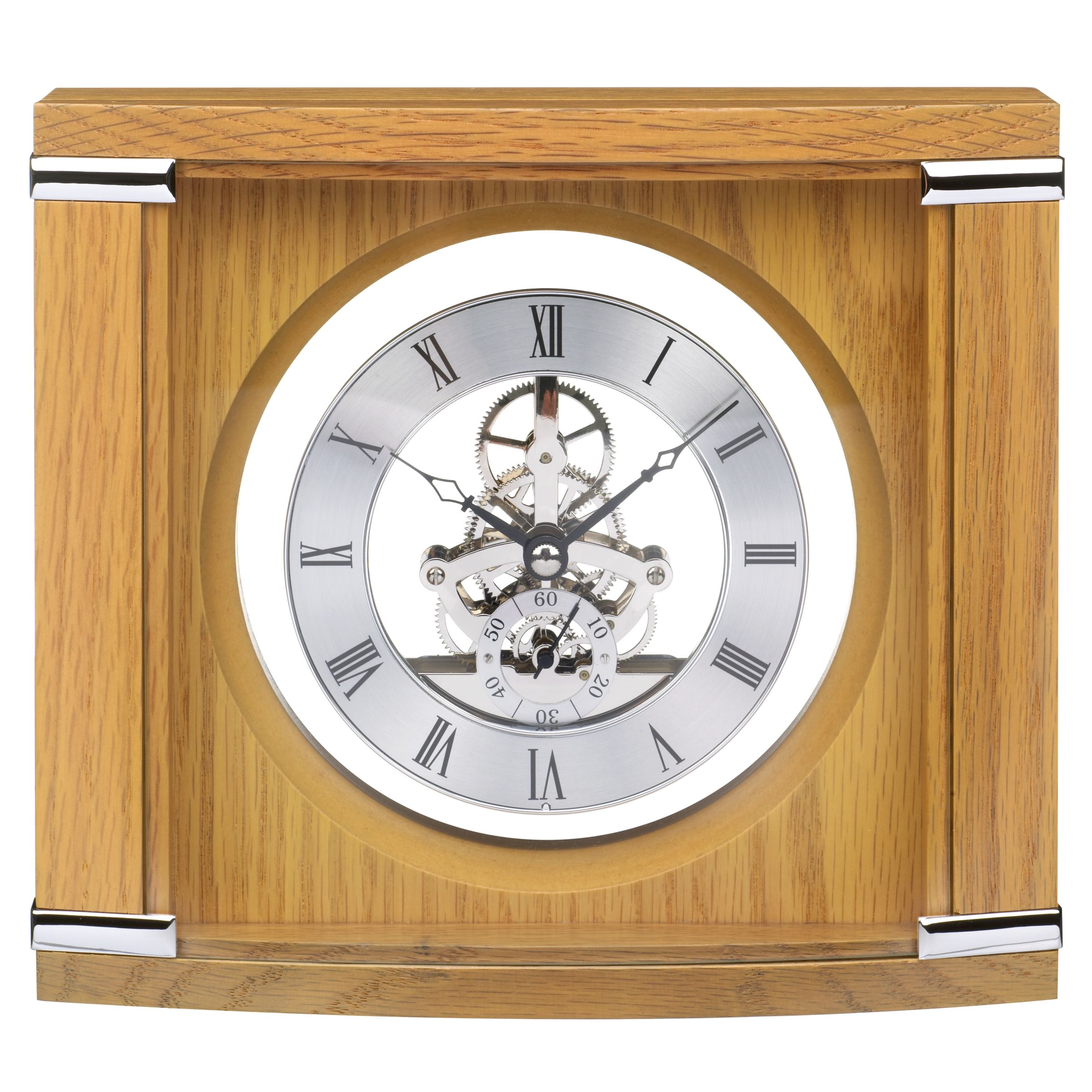John Lewis Skeleton Mantel Clock, Glass / Wood