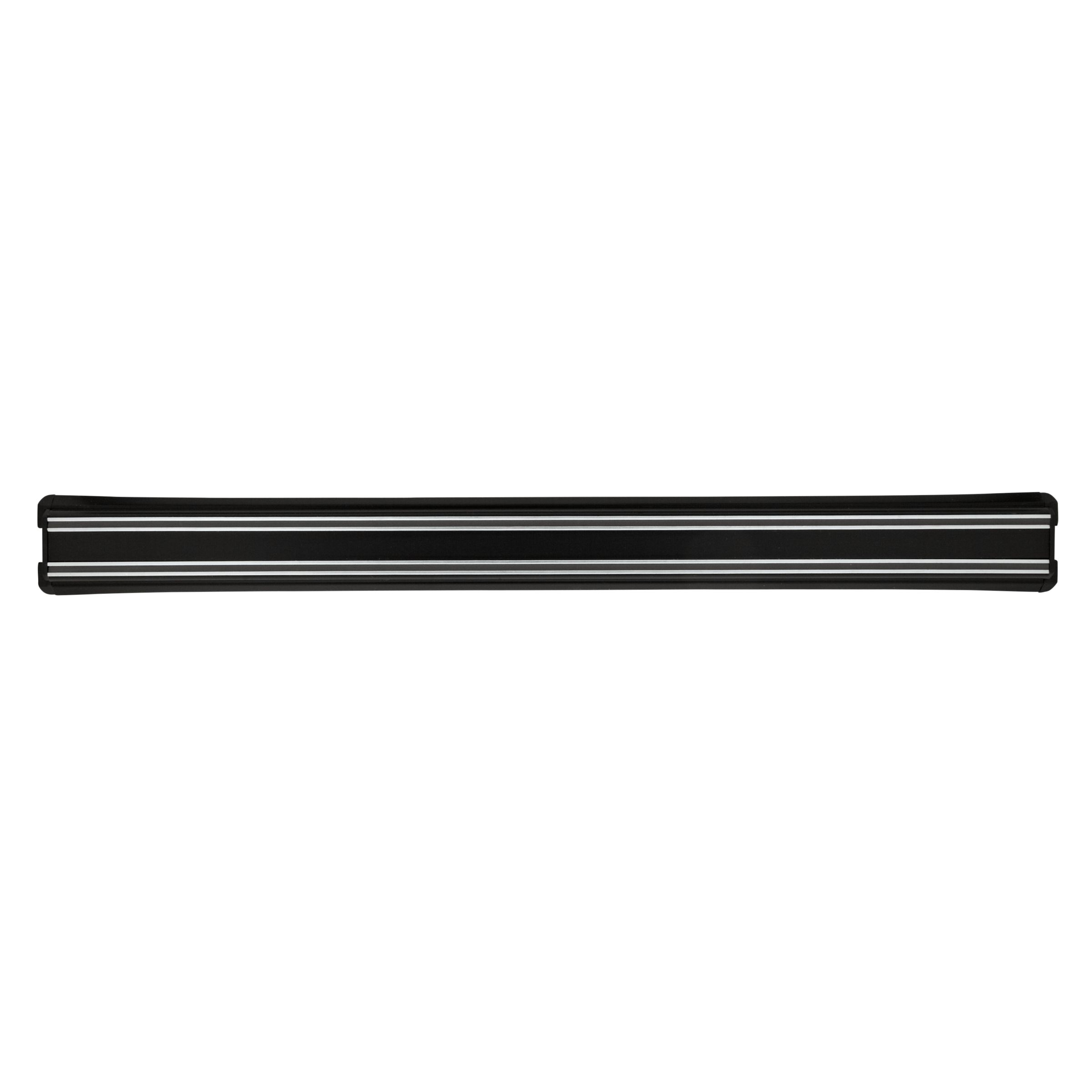 Polished stainless steel knife rack with 2 strongmagnetic strips.