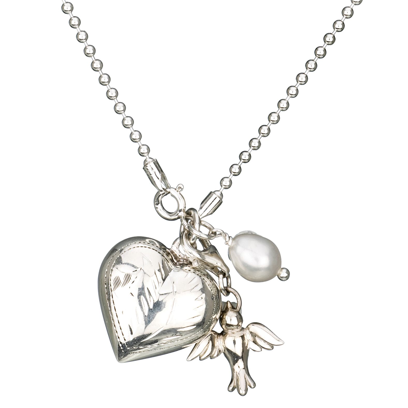 Martick Jewellery MJ1311 White pearl, heart & swallow charm necklace