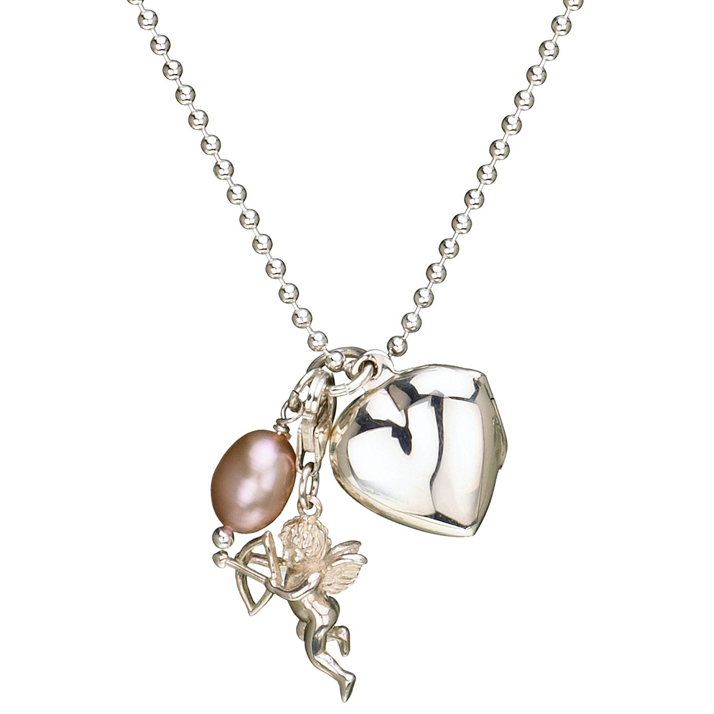 MJ1312 Cupid, Pearl and Heart Locket Necklace