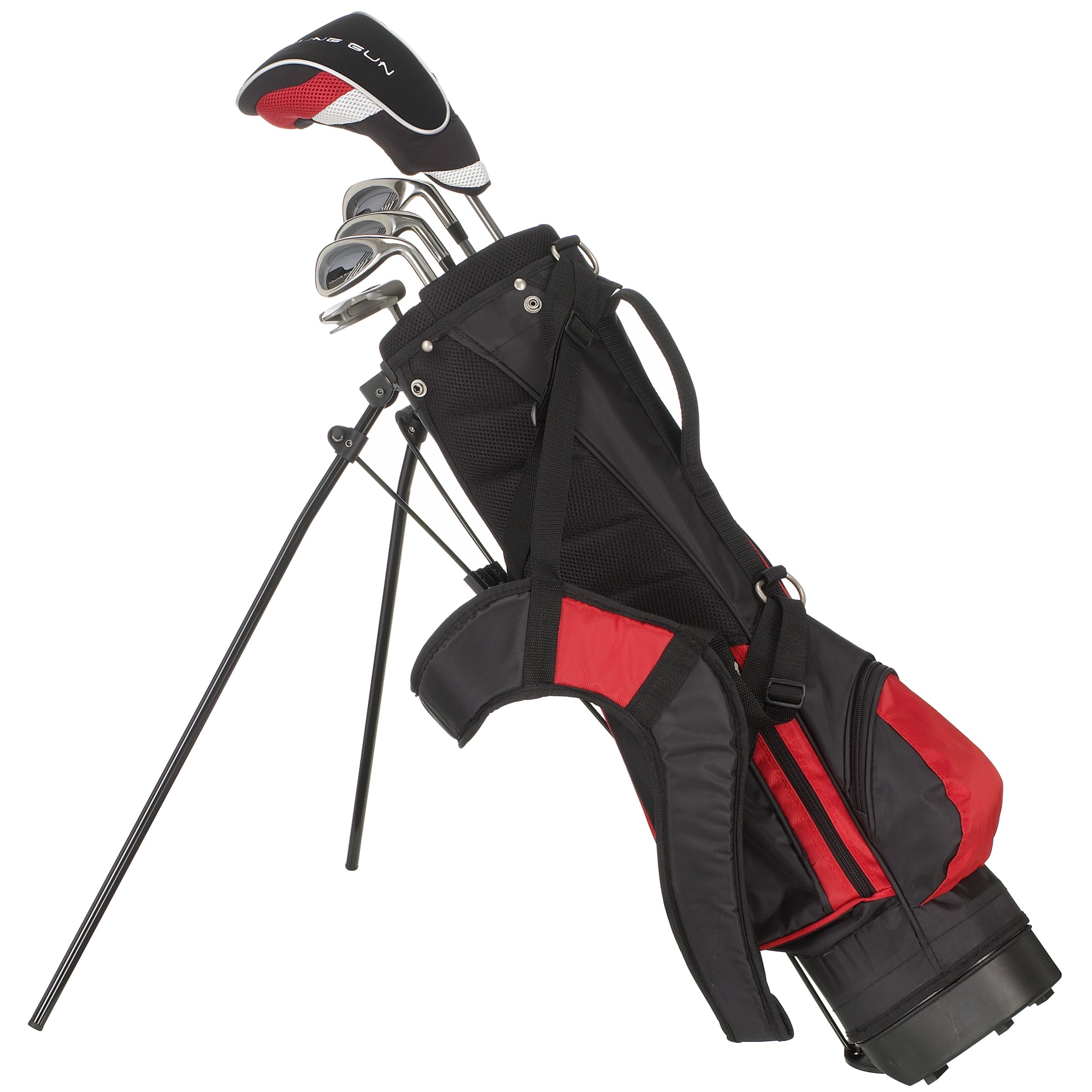 Is your youngster interested in golf? Then why not get them their very own set of golf clubs? The Young Gun graphite golf set contains:Graphite shafted square 3 wood &amp; cover3 stainless steel irons with graphite shafts: numbers 5, 7, 9PutterColour-coded stand bag