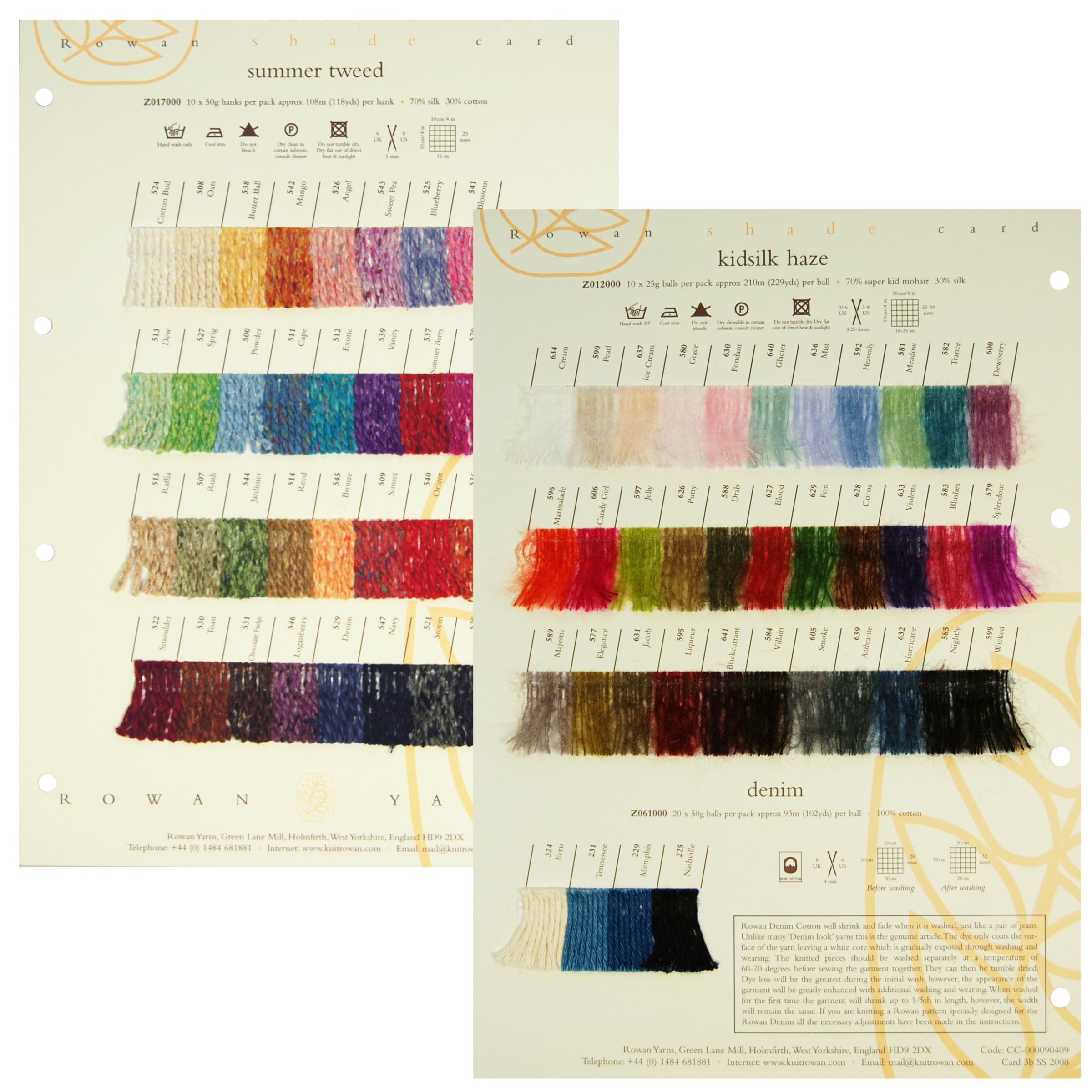 Rowan Yarns Summer Tweed/Kidsilk Haze/Denim Shade Card, S/S 2008