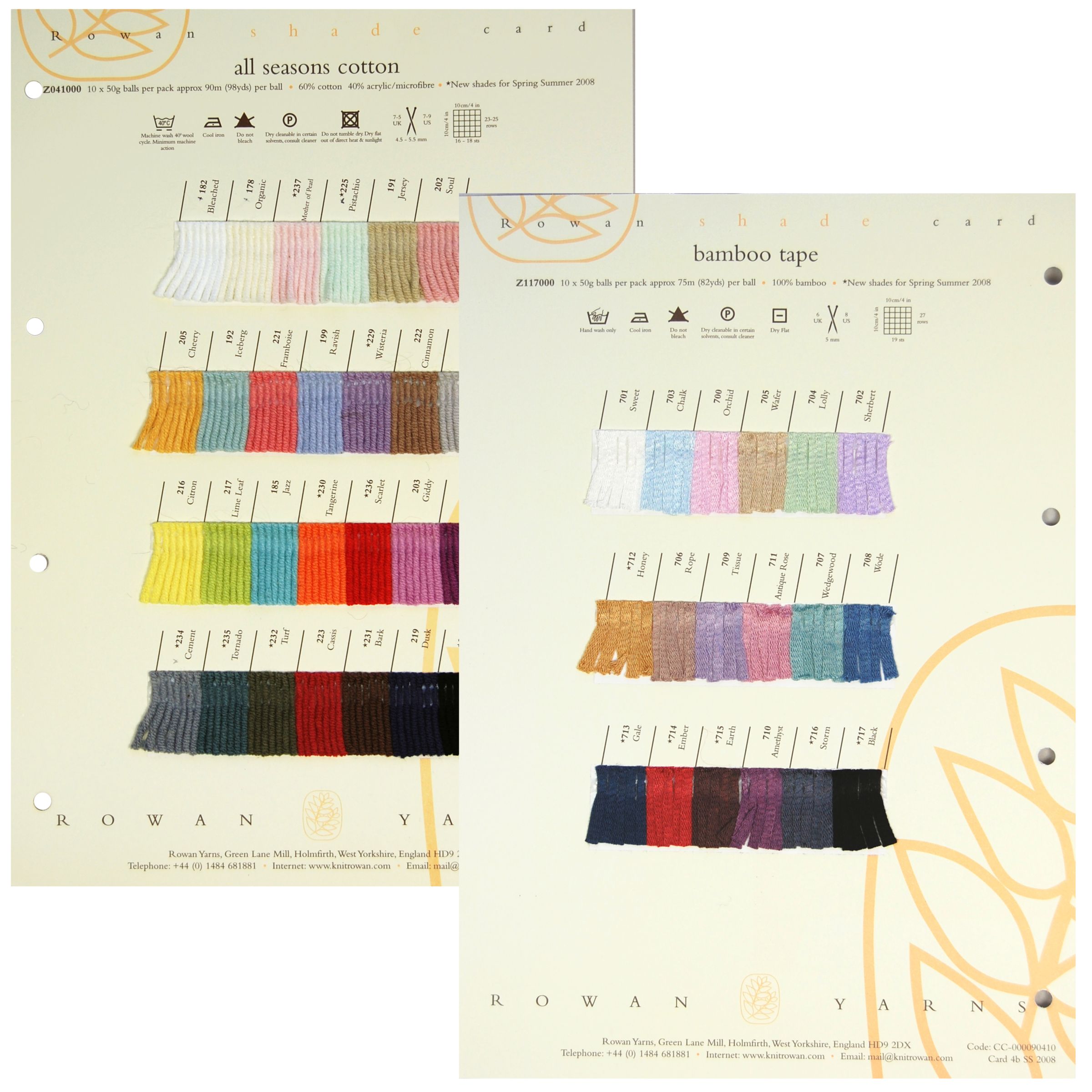 Rowan Yarns All Seasons Cotton/Bamboo Tape Shade Card, S/S 2008