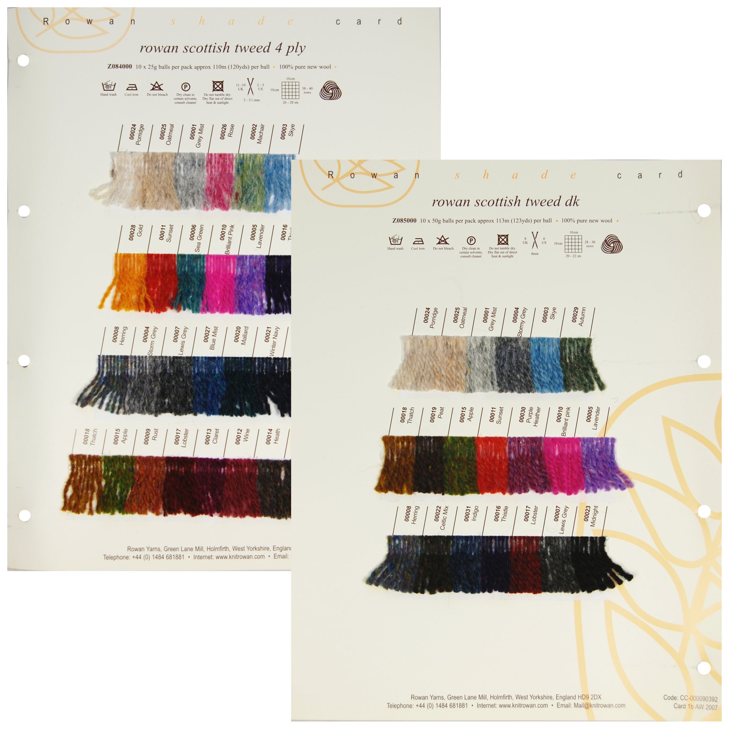 Rowan Yarns Scottish Tweed 4ply/DK Shade Card, A/W 2007