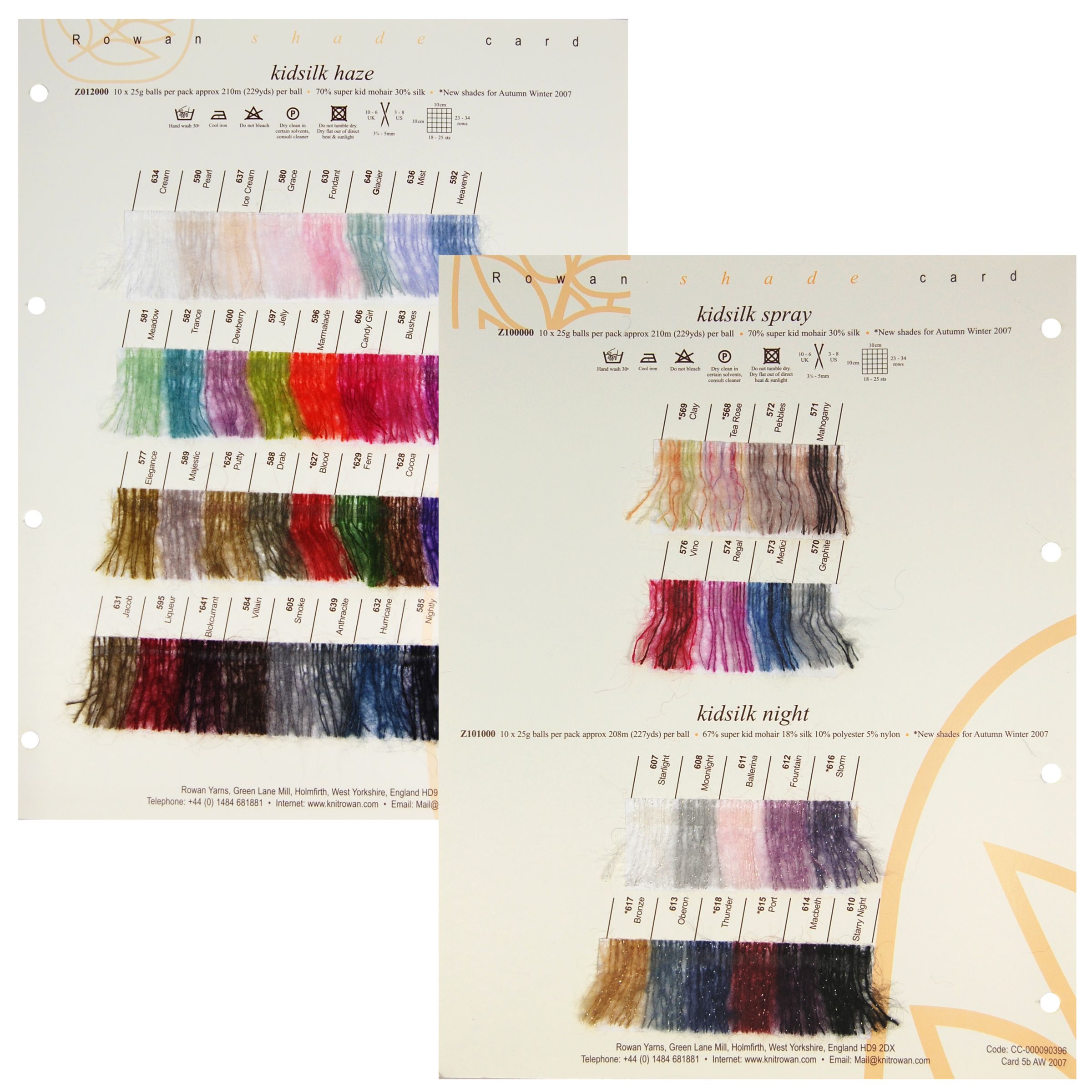 Rowan Yarns Kidsilk Haze/Spray/Night Shade Card, A/W 2007