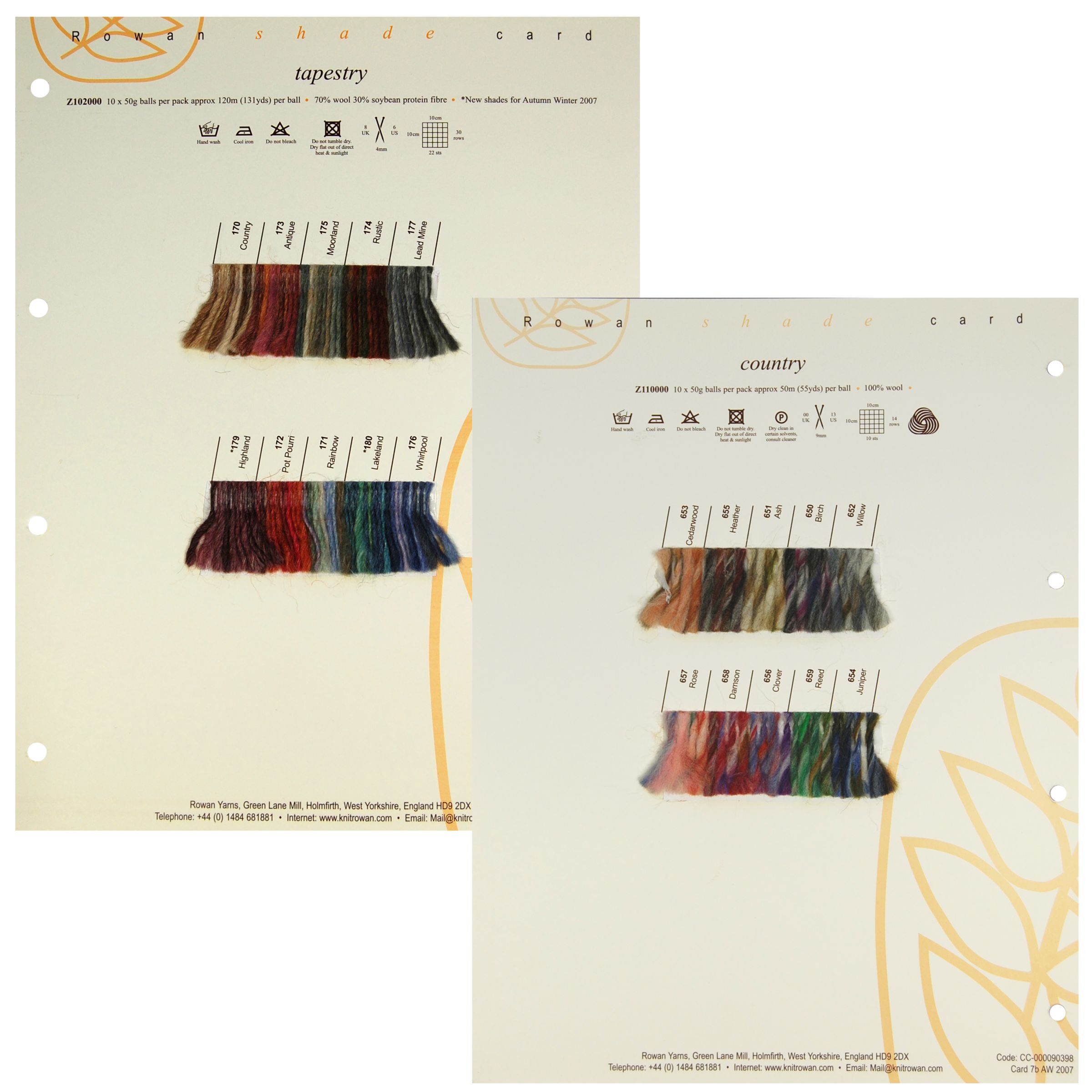 Rowan Yarns Tapestry/Country Shade Card, A/W 2007