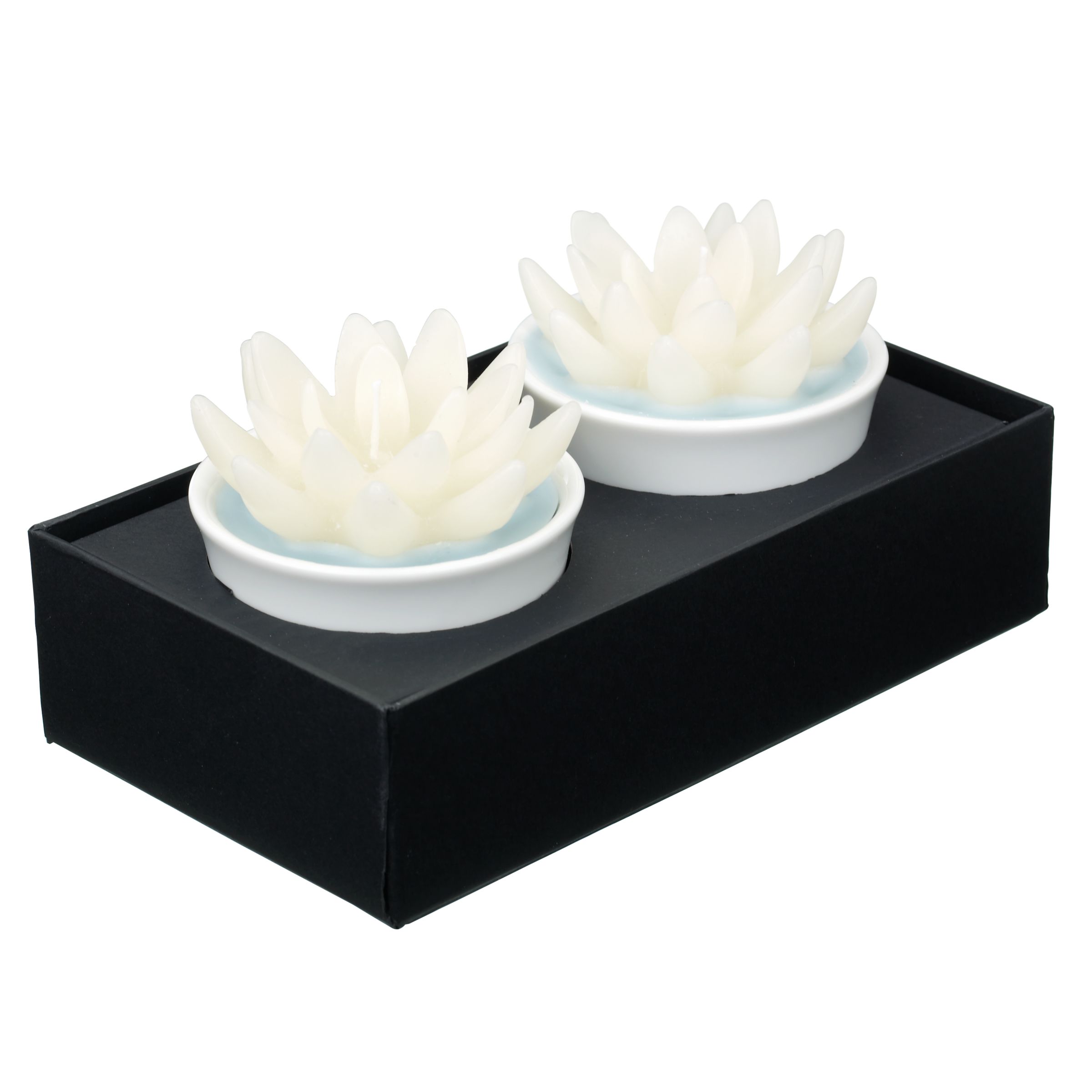 Lotus Flower Candles, Set of 2, White/Duck Egg