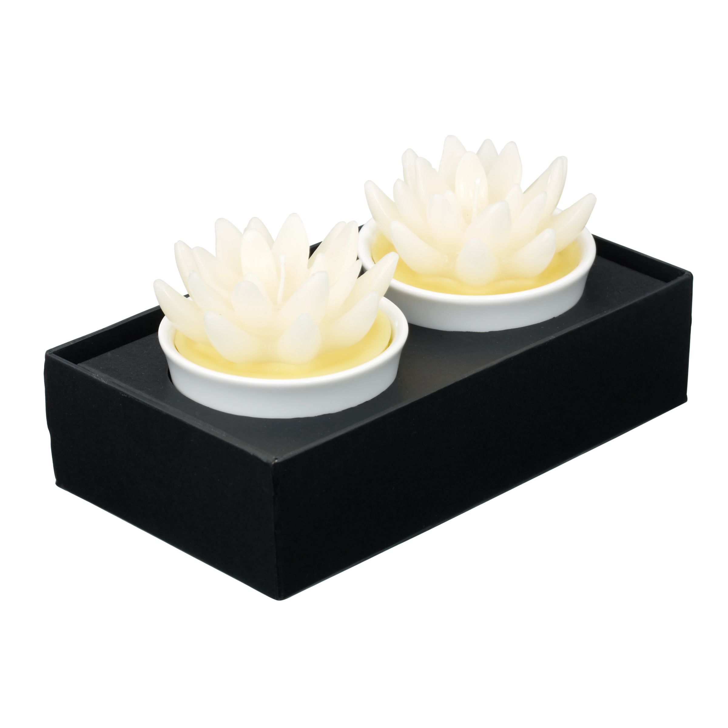 Lotus Flower Candles, Set of 2, White/Pollen