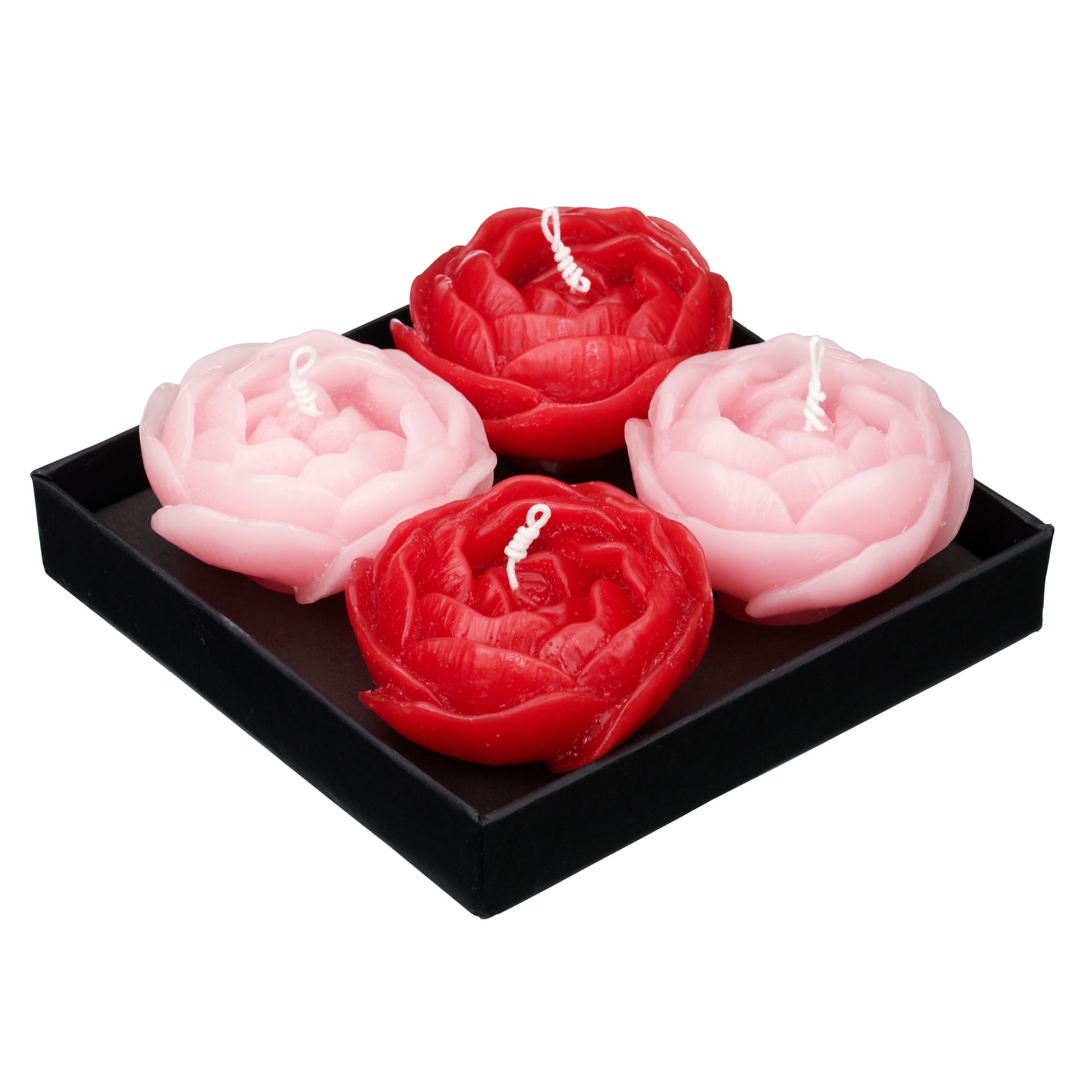 Red and Pink Flower Candles, Set of 4