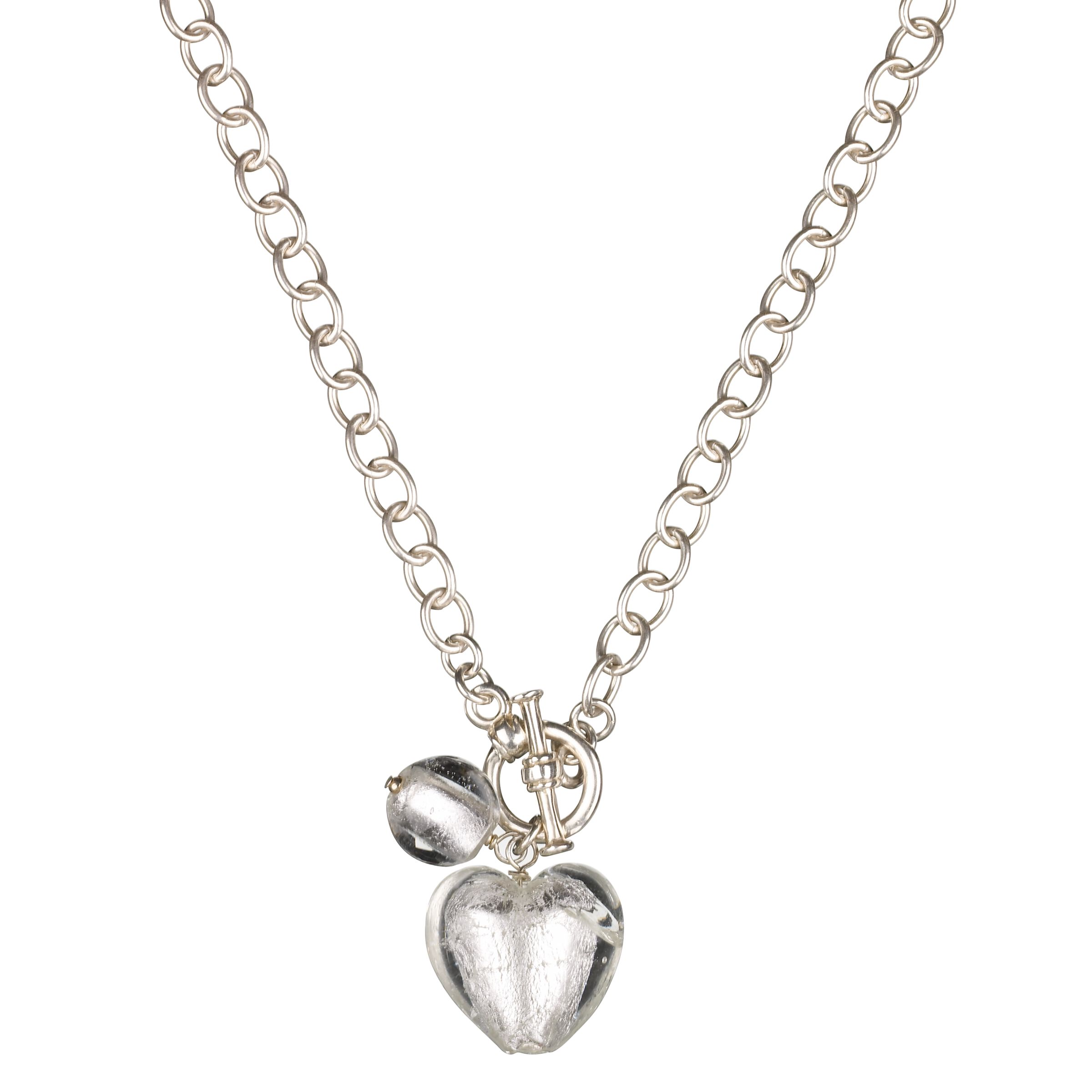 John Lewis Silver Heart Charm Necklace Clear Venetian Glass