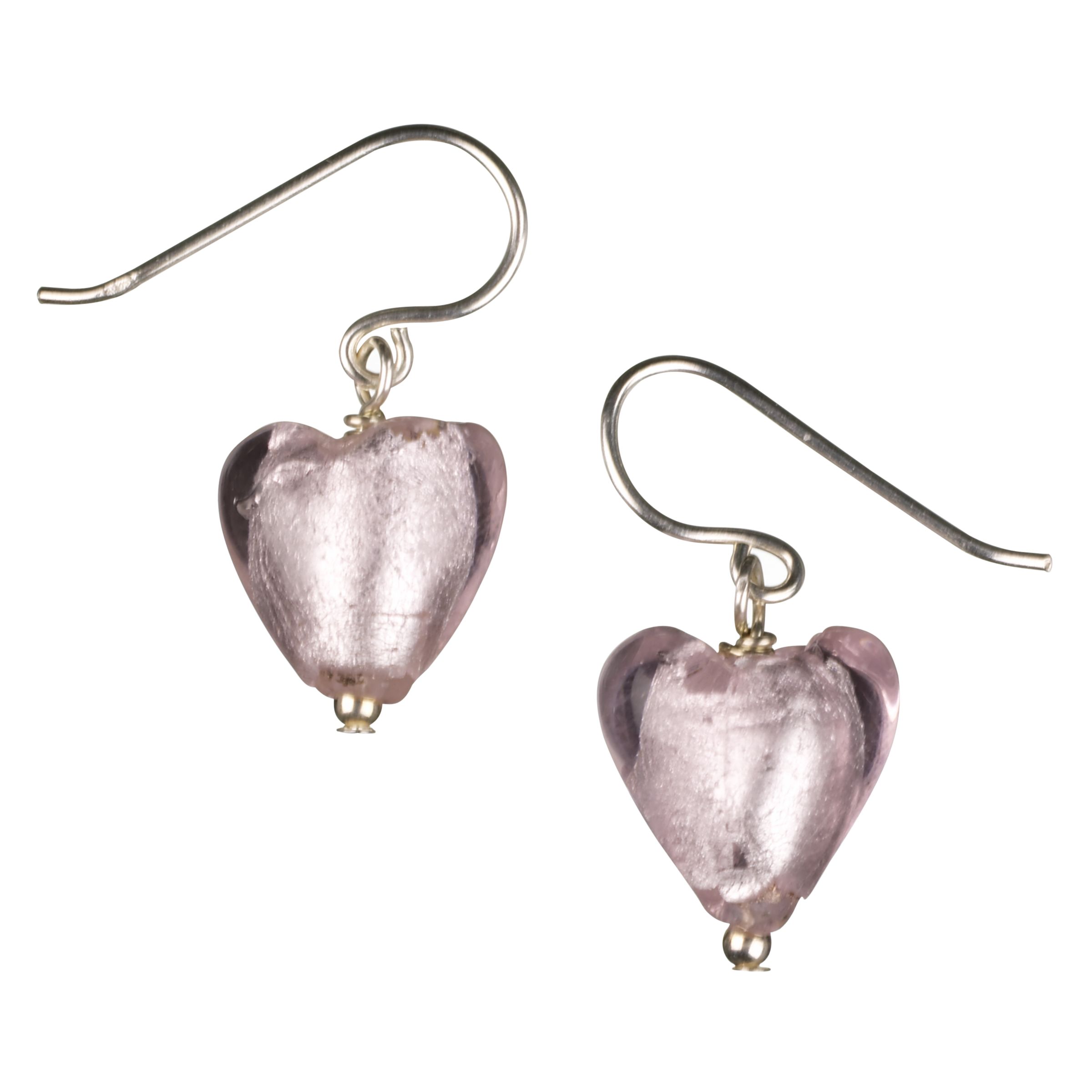 John Lewis Silver Heart Charm Earrings, Pink Venetian Glass