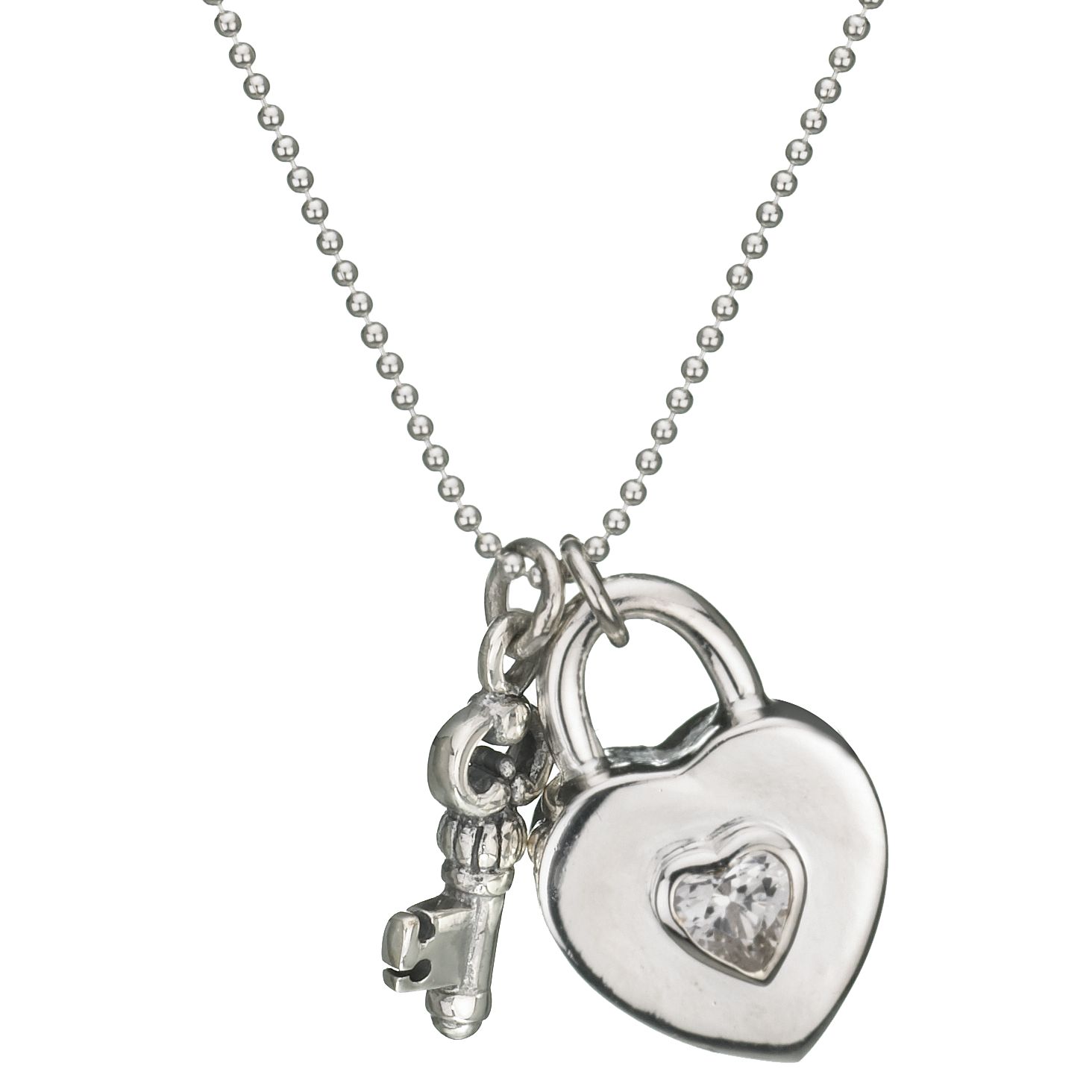 Martick Jewellery Silver Key & Heart Charm Necklace, MJ1376
