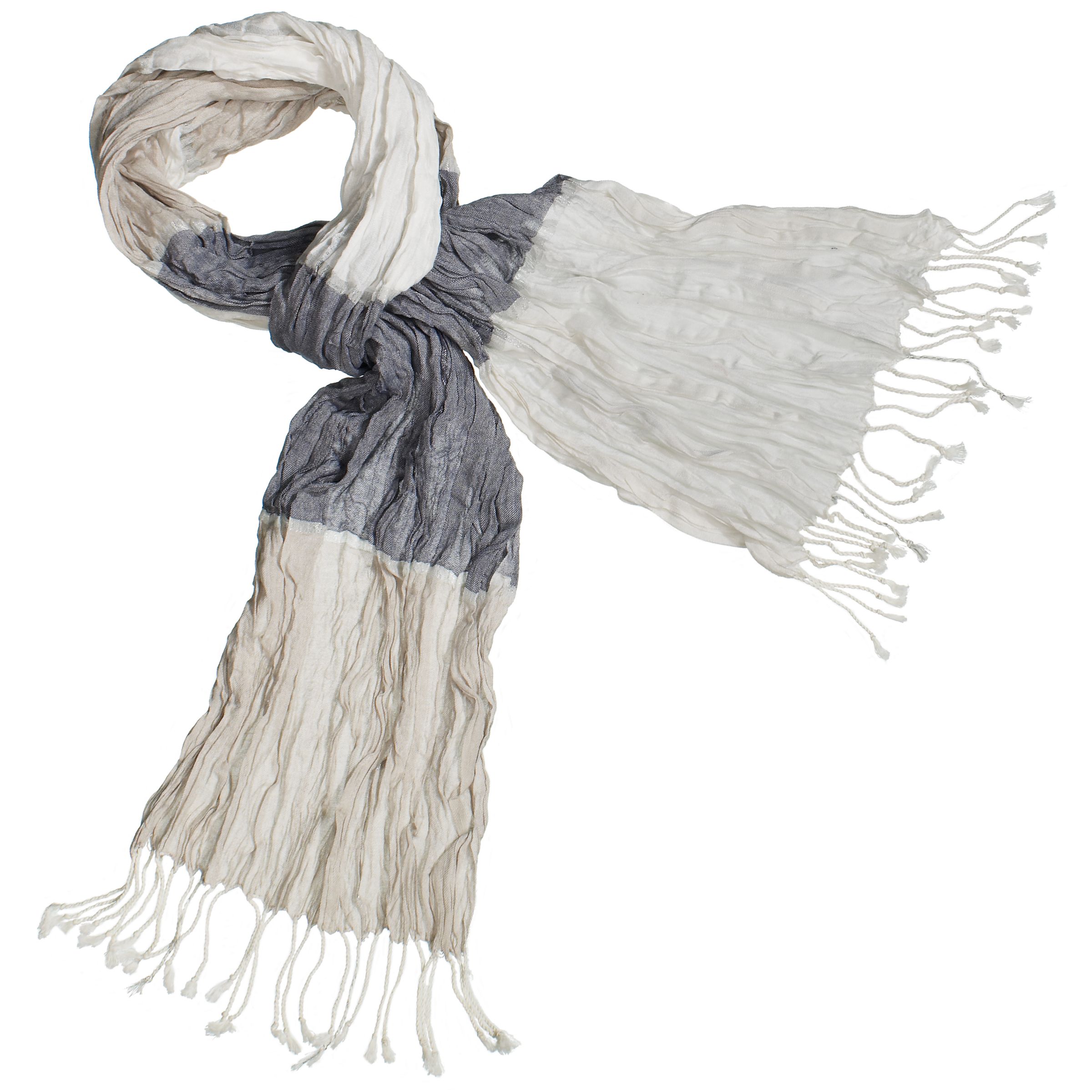 John Lewis Crinkle & Stripe Scarf, Grey