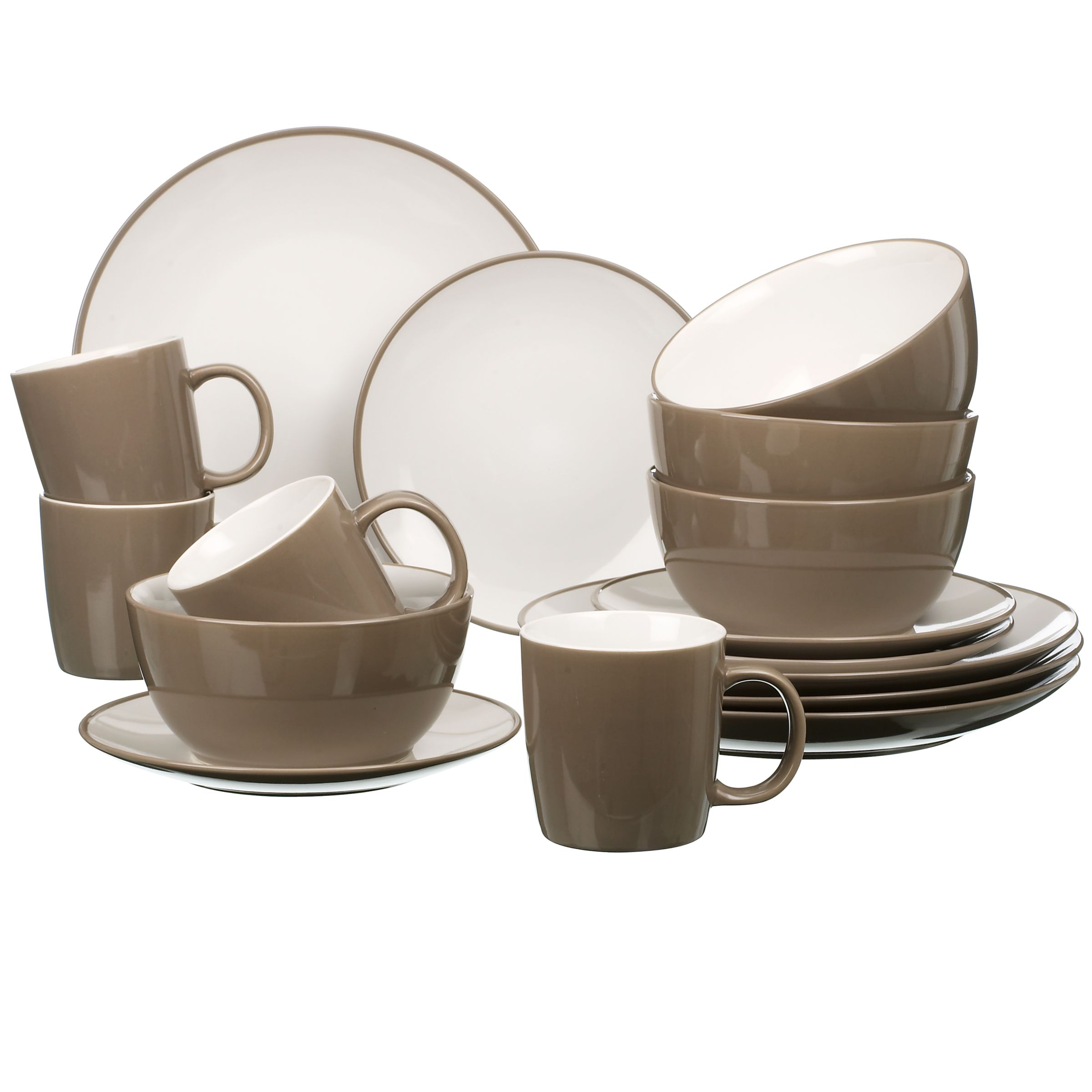 John Lewis 16 Piece Stoneware Box Set Mocha