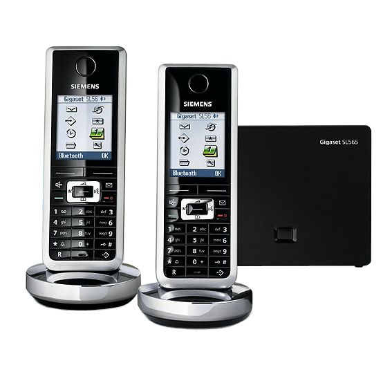 Exceptionally designed, the Siemens Gigaset SL 565 digital telephone is packed with features. As soon as you connect it, the Gigaset is ready to use. Its 65k colour resolution screen has a choice of wallpapers, while the keypad is illuminated. There’s a wide choice of ring tones – you can even personalise the SL 565 for particular callers – and a big name and number directory. And not only can you enjoy hands-free speaking, with Voice dialling all you need to do is say a name and it’ll start dialling. What makes the Siemens Gigaset phone is its SMS functionality. You can send and receive text messages and emails. It’s also got Bluetooth connectivity: you can transfer your directory entries of your PC’s Microsoft Outlook into your phone; even download polyphonic ring tones and screensavers. The integrated answering machine can record up to 35 minutes’ worth of messages. It’s preloaded with a message but you can easily create your own – up to 170 seconds long. With additional Gigaset handset.Siemens ECO ECT phones reduce the power consumption and transmission power of DECT phones. Thanks to an energy-saving power supply they use up to 60% less energy, compared to conventional cordless phones. And transmitting power can be reduced - practically to nil - the closer you have the handset to the base station.