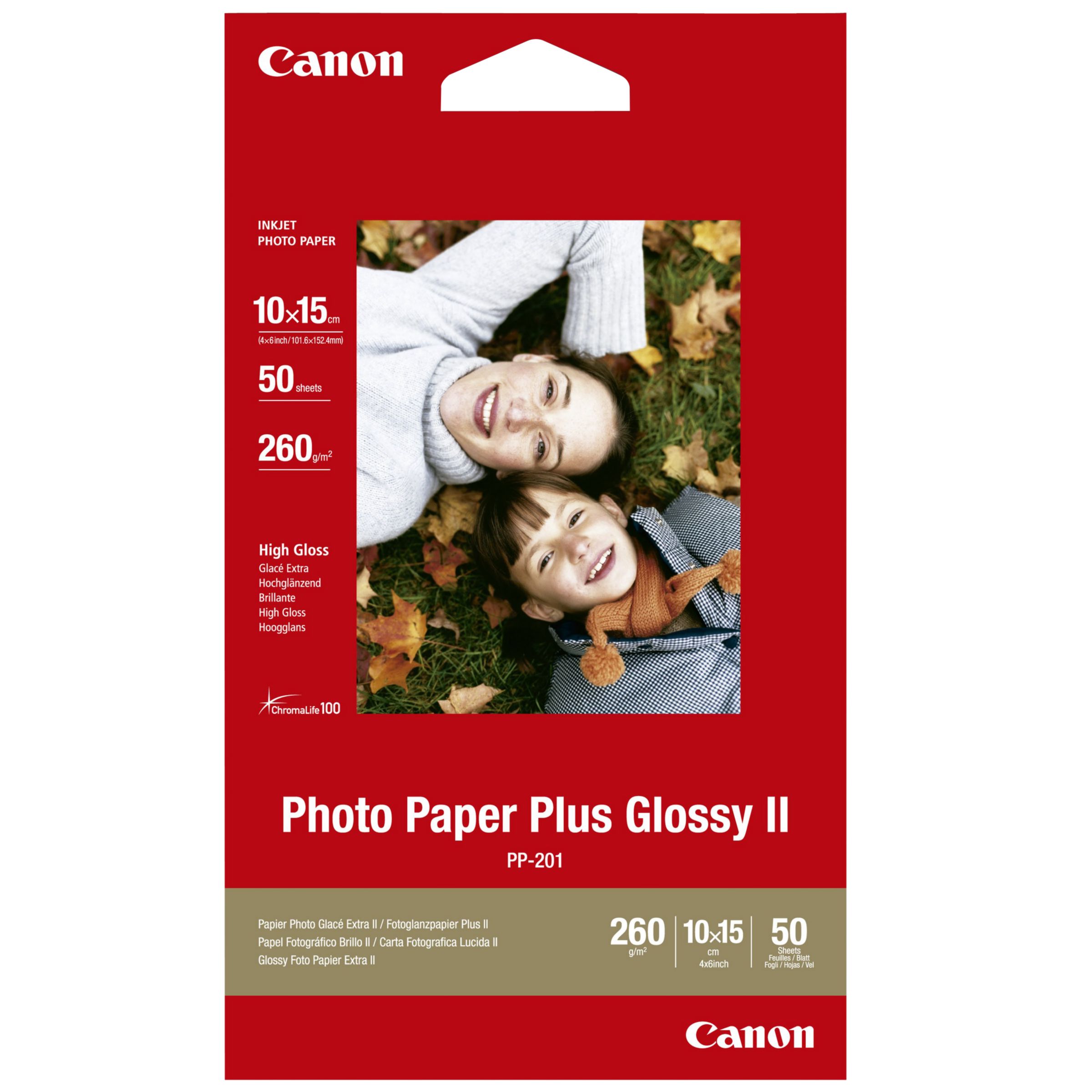 Canon PP-201 Glossy Photo Paper, 10 x 15cm, 50 Sheets