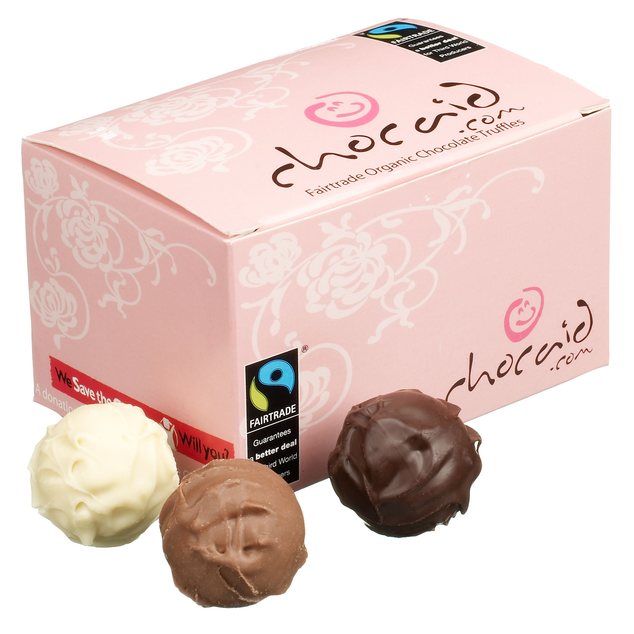 Chocaid Fairtrade Chocolate Truffle Pink Flower Ballotin, 150g Chocaid Fairtrade Chocolate Truffle Pink Flower Ballotin, 150g
