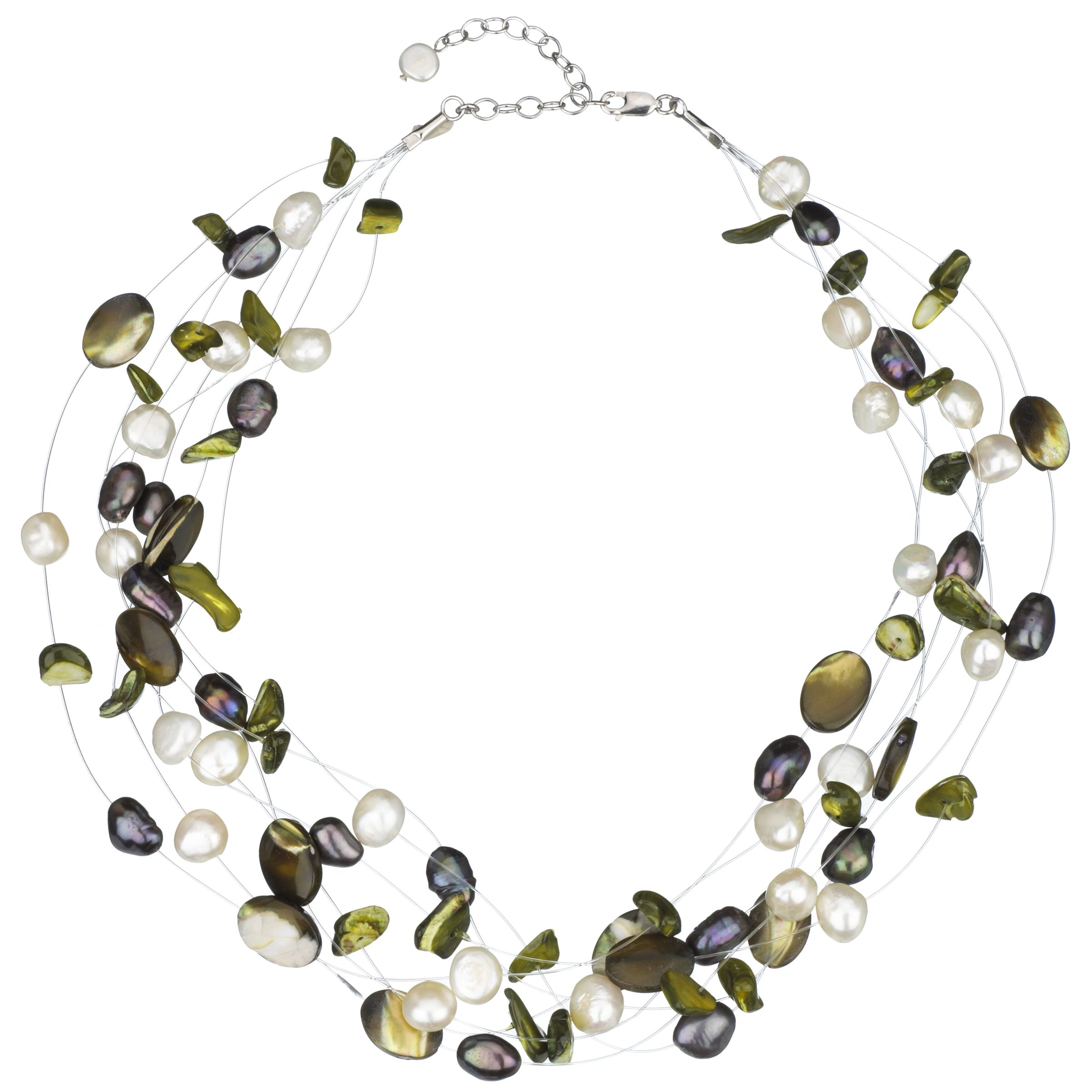 Lido Multi Cluster Freshwater Pearl Necklace, Green