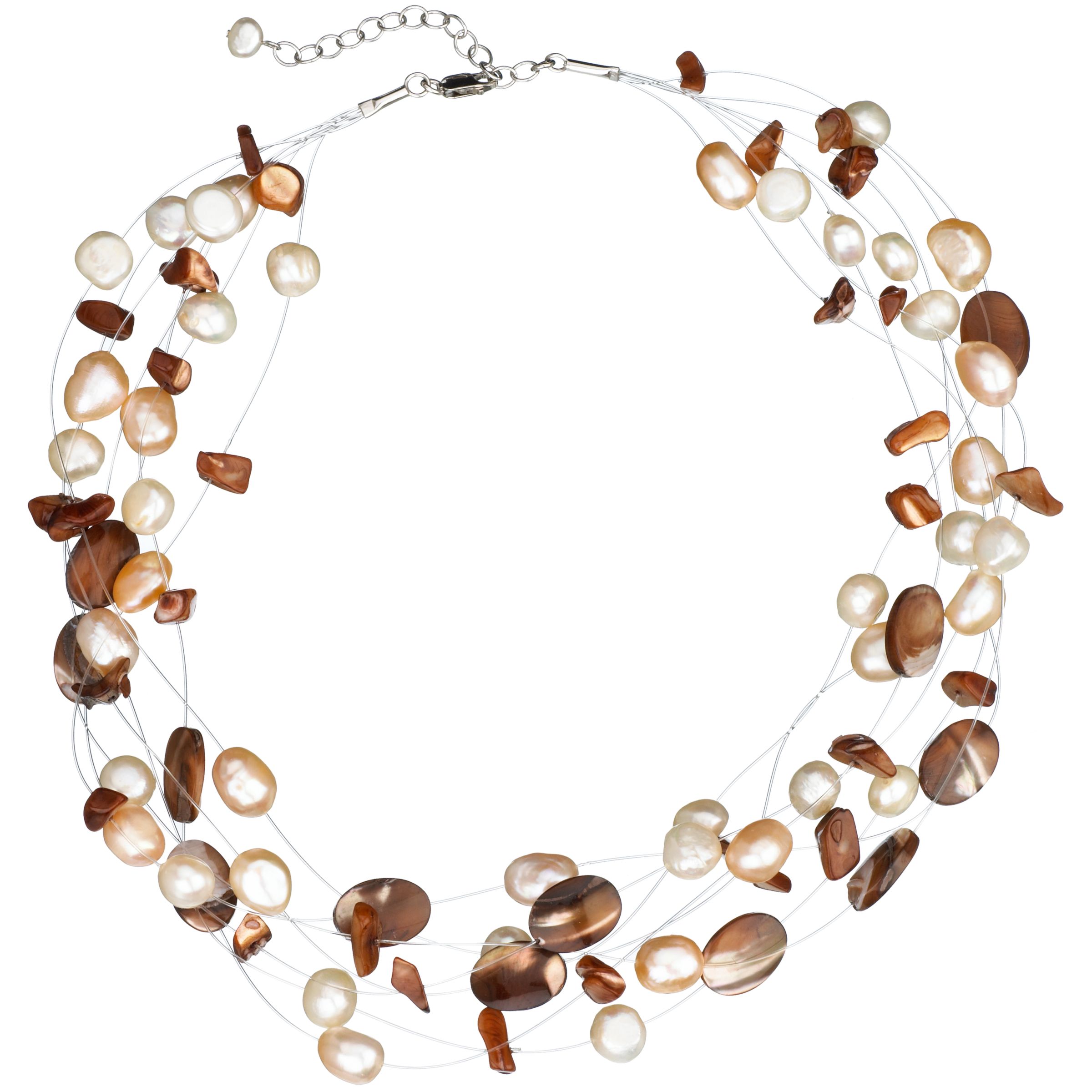 Lido Multi Cluster Freshwater Pearl Necklace, Brown/Gold