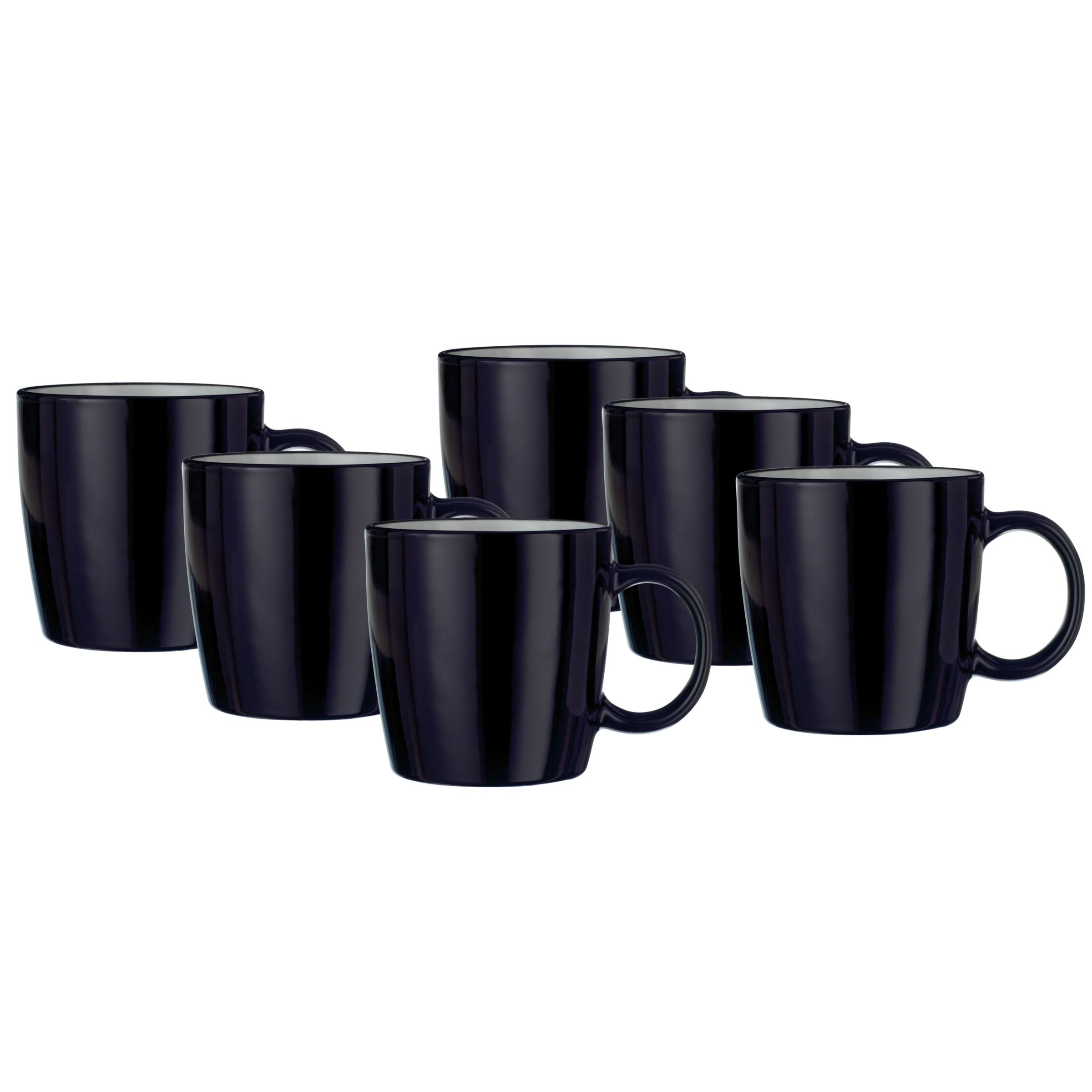 John Lewis Colour Glaze Mugs Black Set of 6