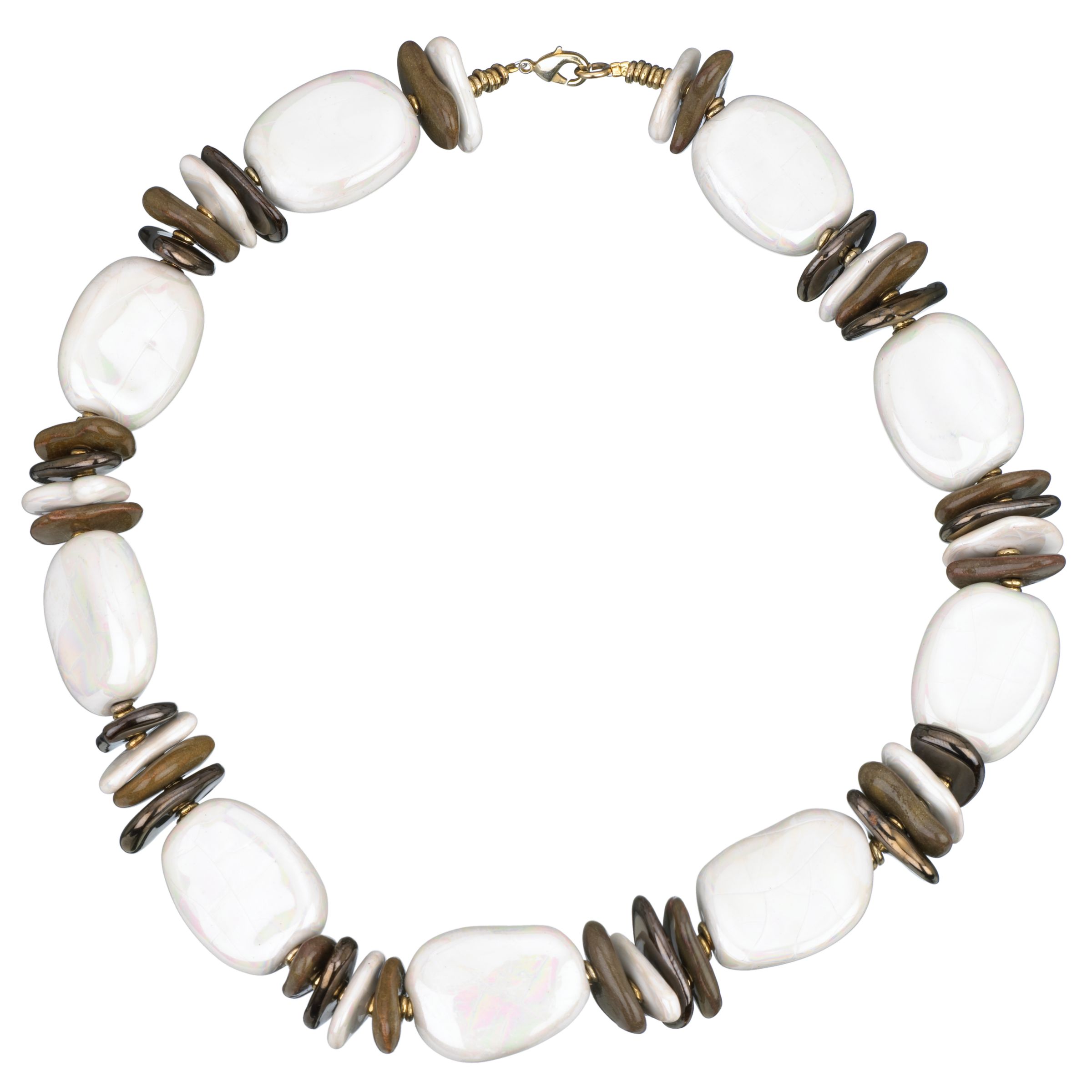 Kazuri Splashdown Ceramic Bead Necklace, White & Gold