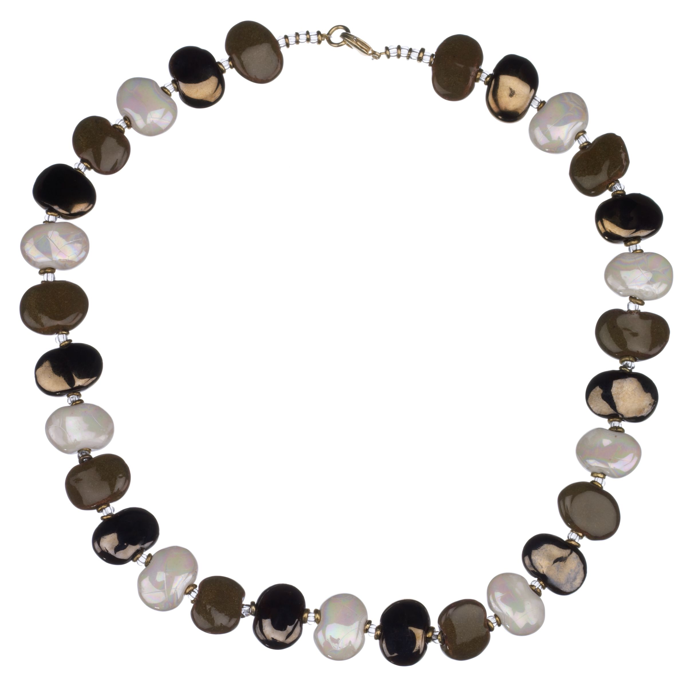 Kazuri Shale Ceramic Bead Necklace, Gold/White