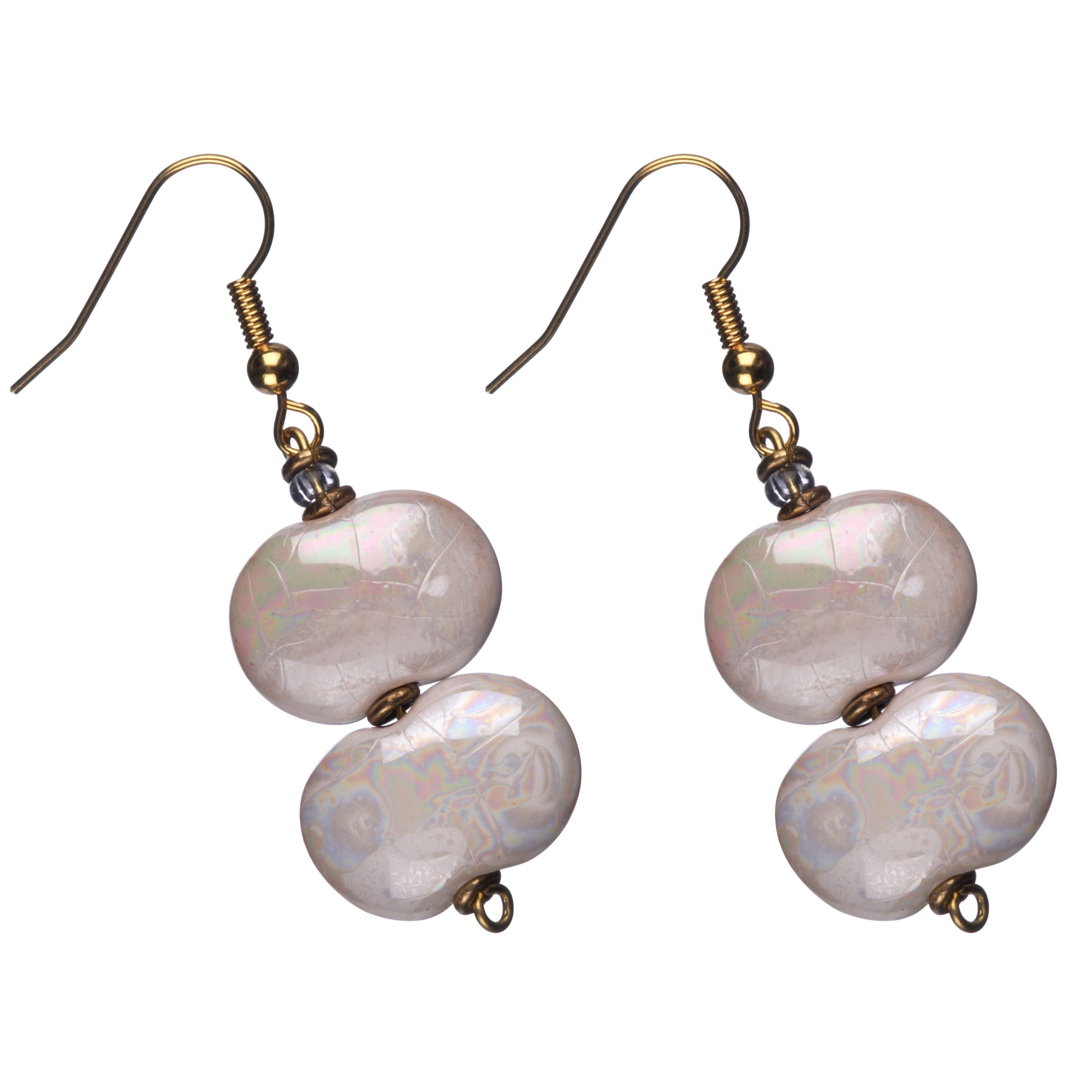 Kazuri Ceramic Double Drop Earrings, White