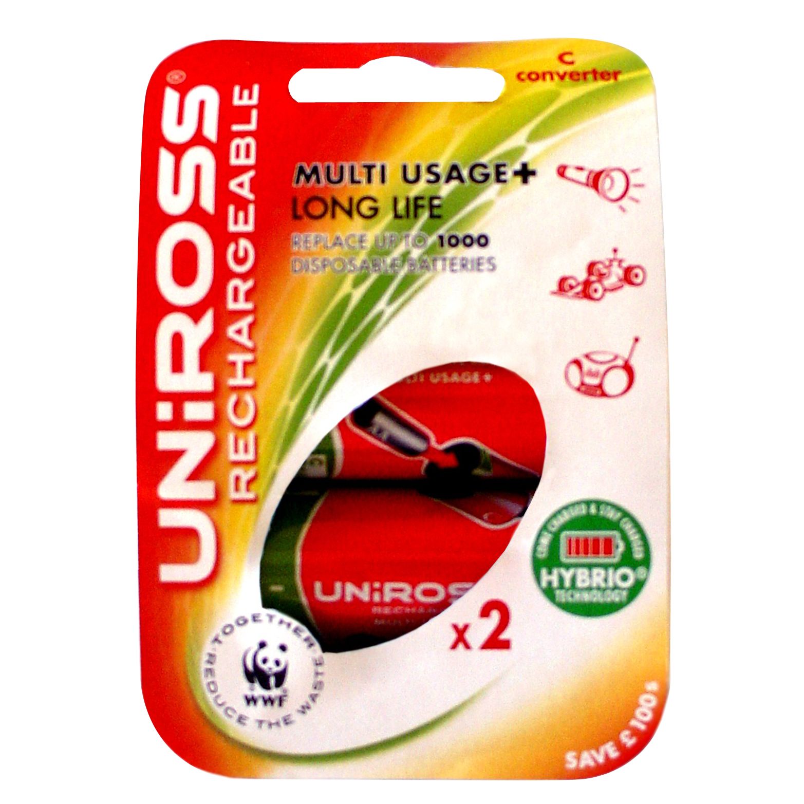 Uniross Rechargeable C Batteries Pack of 2