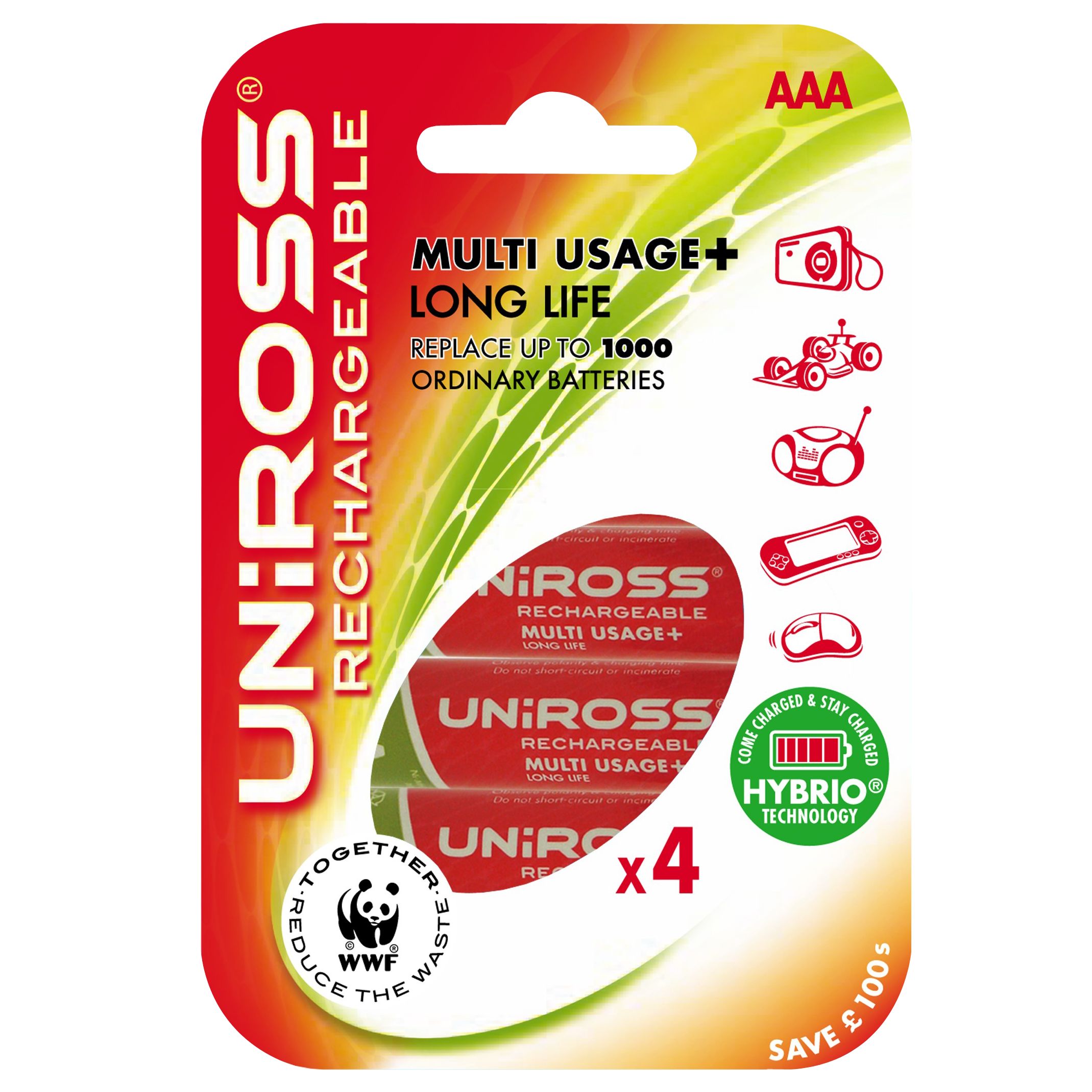 Uniross Rechargeable AAA Batteries Pack of 4