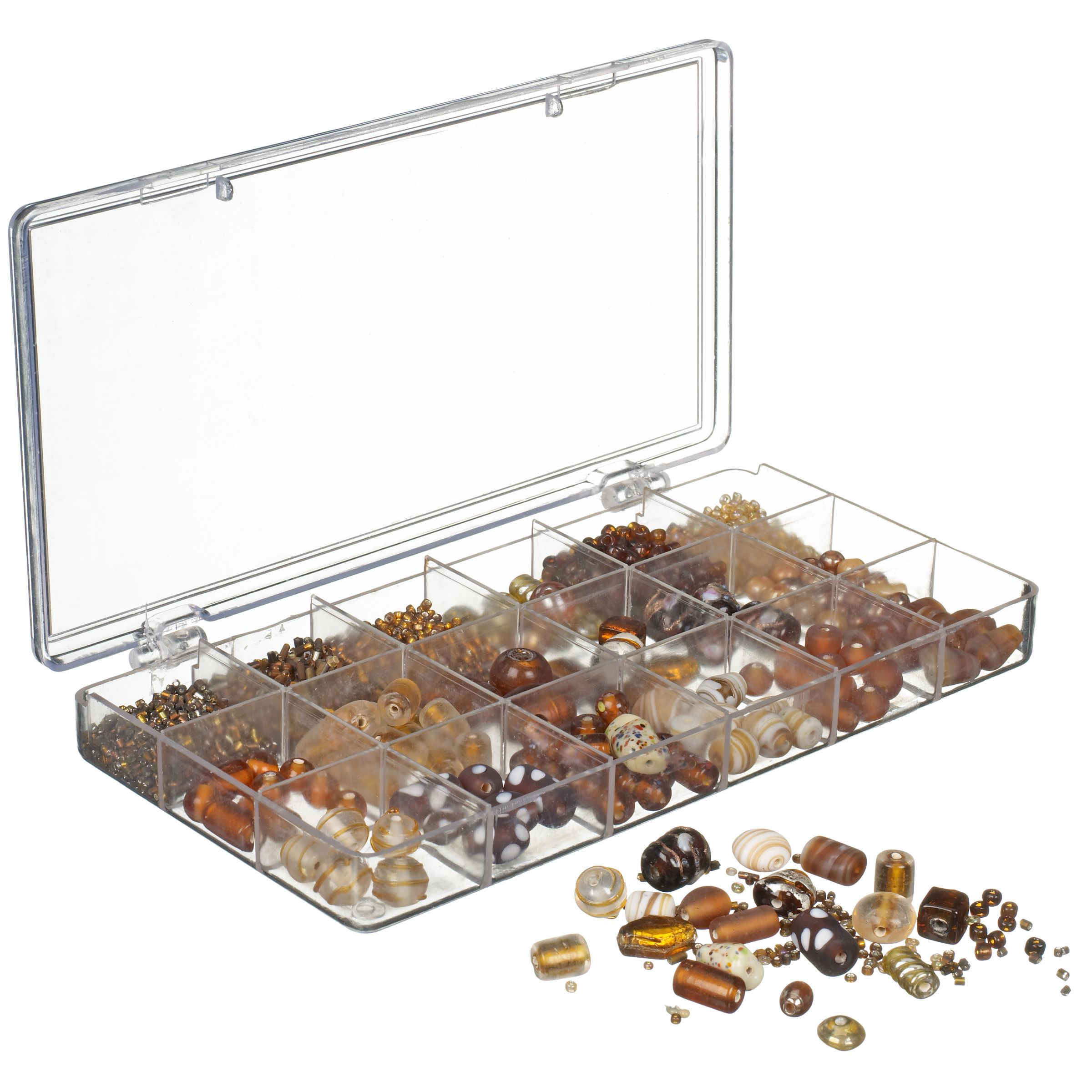 John Lewis Bead Box and Brown Beads, 200g