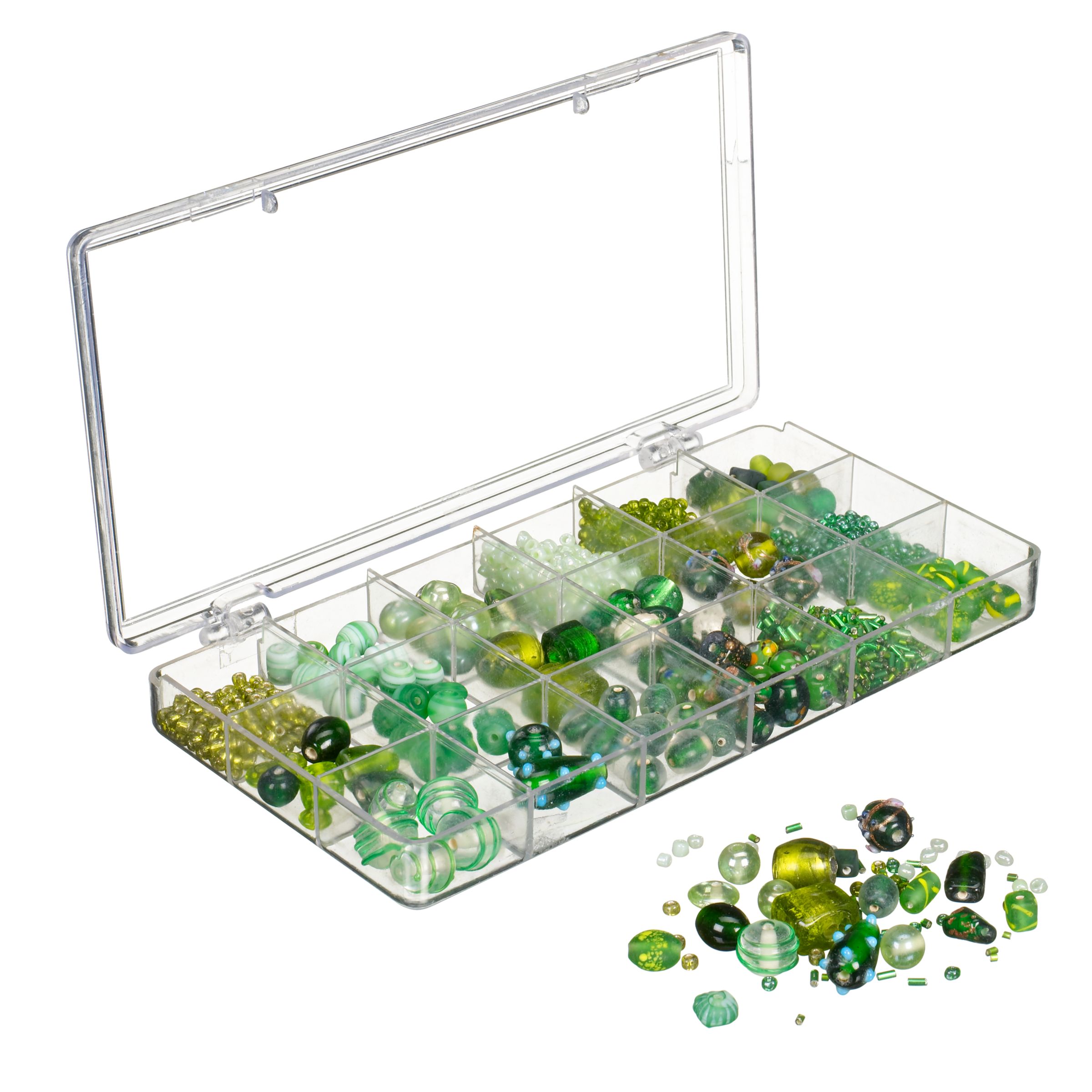 John Lewis Bead Box and Green Beads, 200g