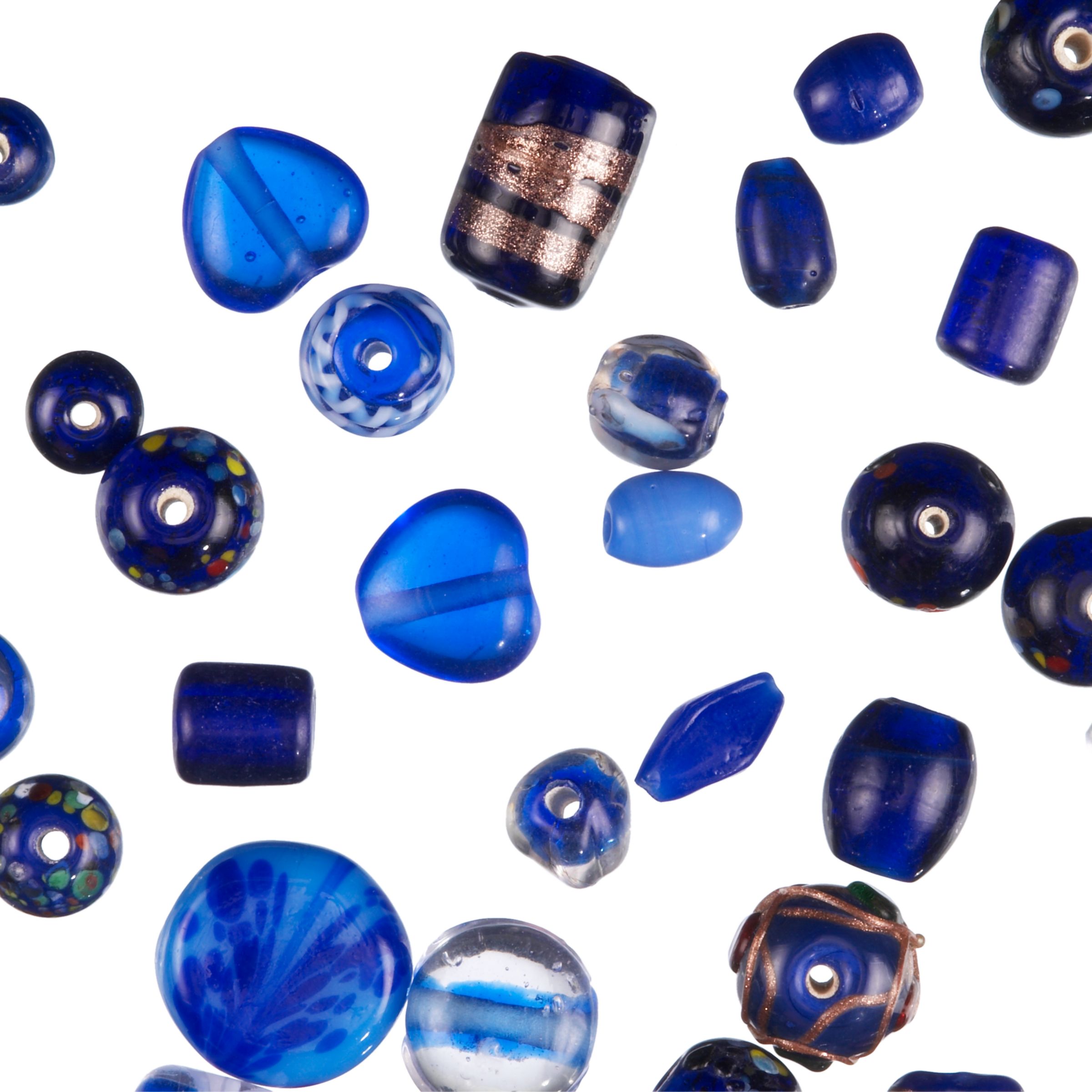 Glass Bead Mix, Blue, 100g