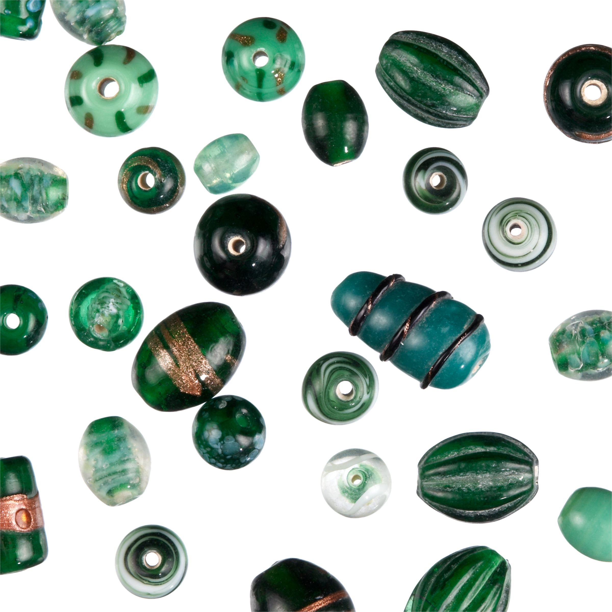 Glass Bead Mix, Green, 100g