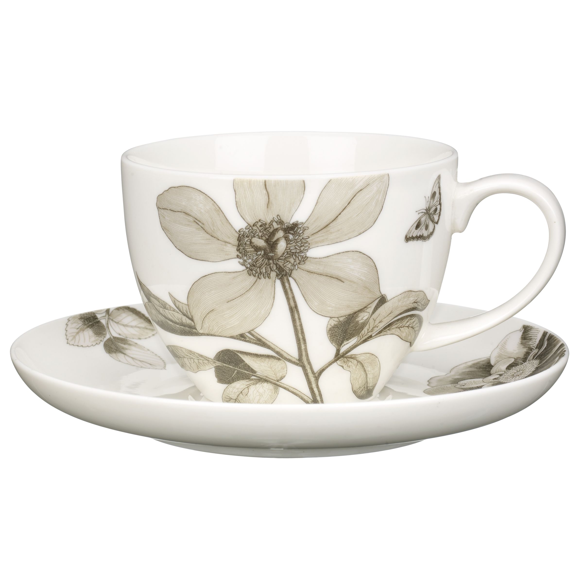 Sanderson Etchings and Roses Tea Cup and Saucer Set Box of 2